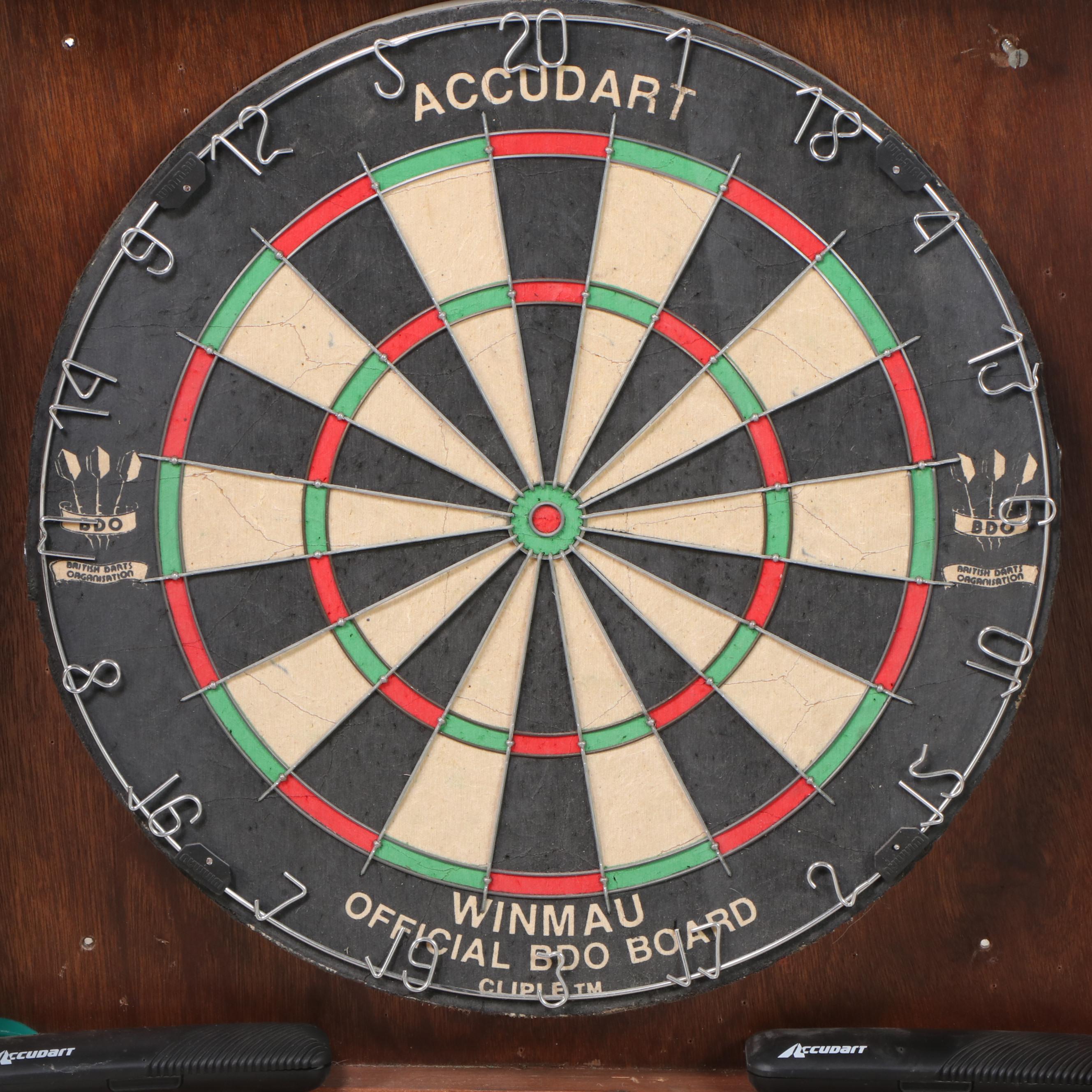 Accudart Winmau Official BDO Dart Board in Pine Wall-Mount Cabinet