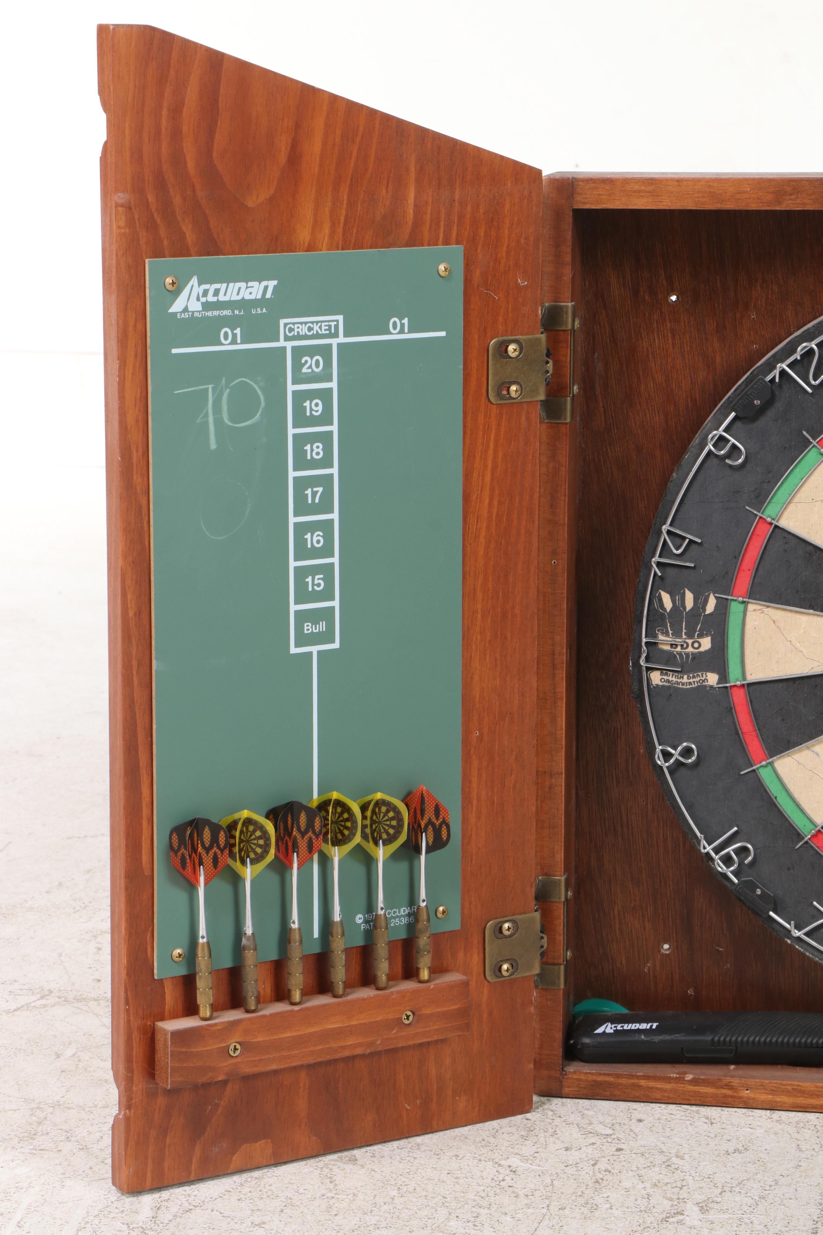 Accudart Winmau Official BDO Dart Board in Pine Wall-Mount Cabinet