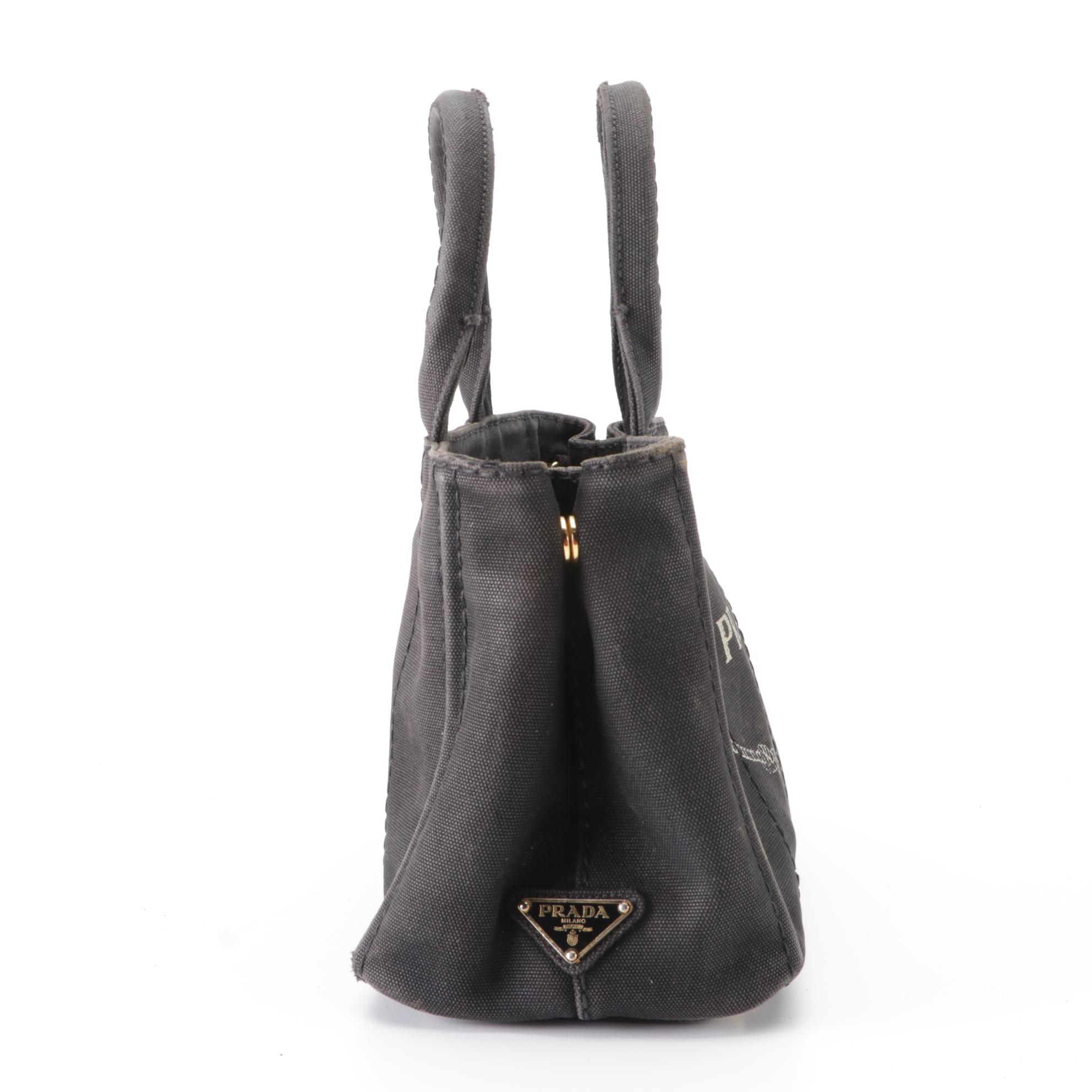 Prada Small Logo Tote in Black Canapa Canvas