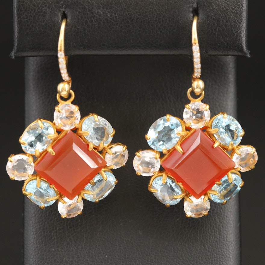 Carnelian, Topaz and Aquamarine Earrings with Sterling Ear Wires