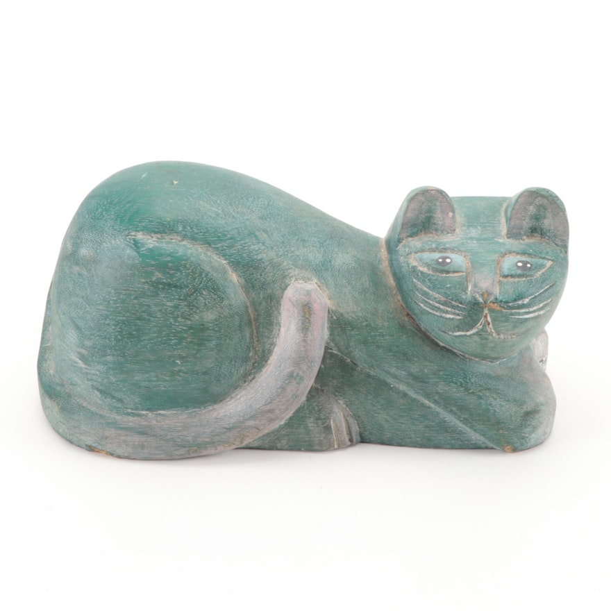 Folk Art Cat Wooden Doorstop