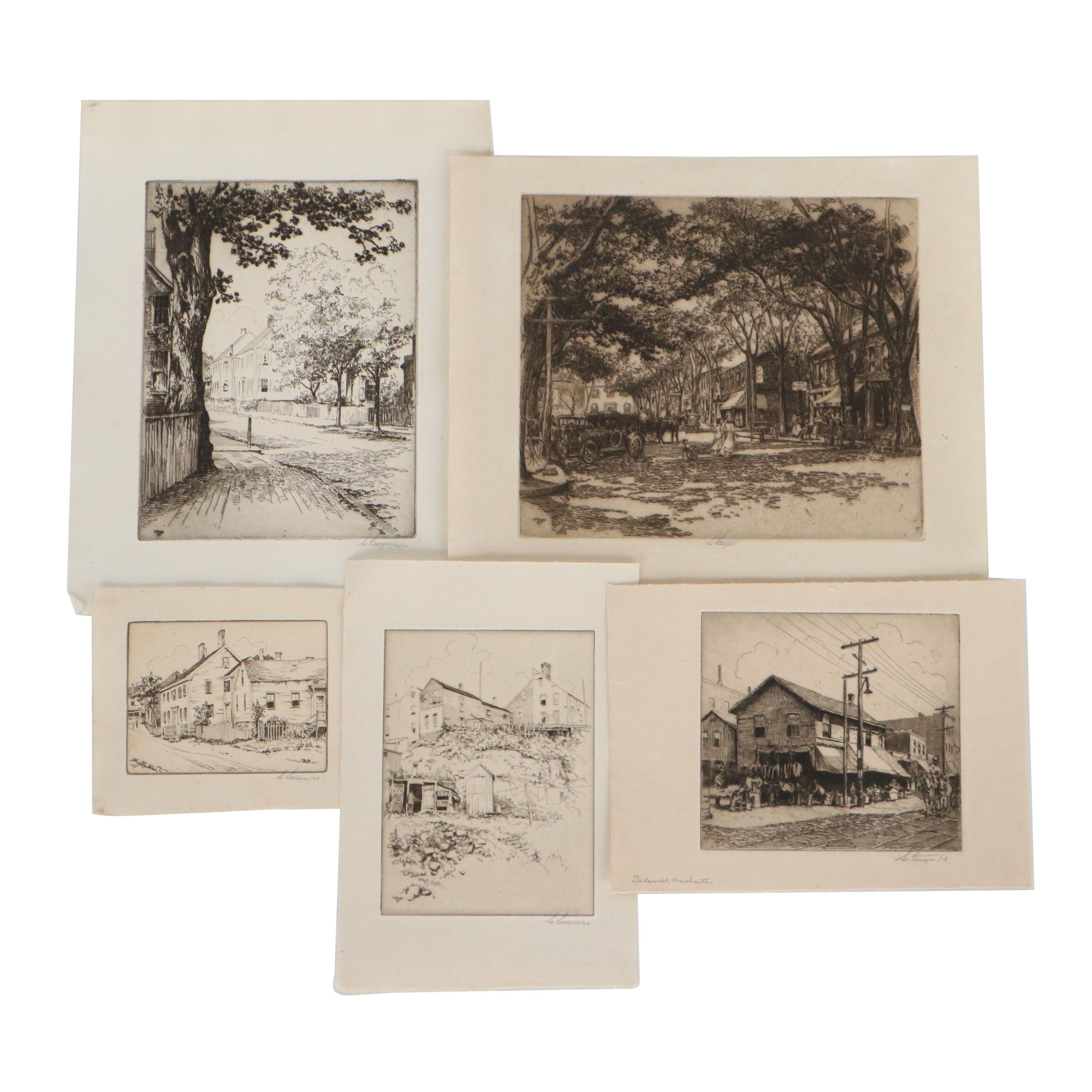 Lee Sturges Landscape Etchings with "Main Street, Nantucket" , Early 20th C.