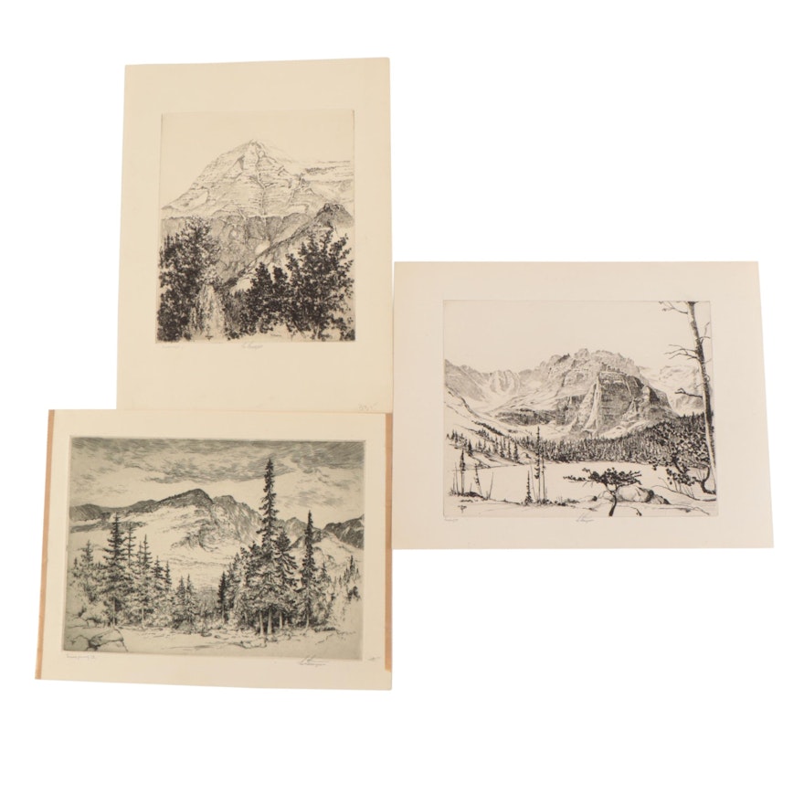 Lee Sturges Mountain Landscape Etchings, Circa 1930