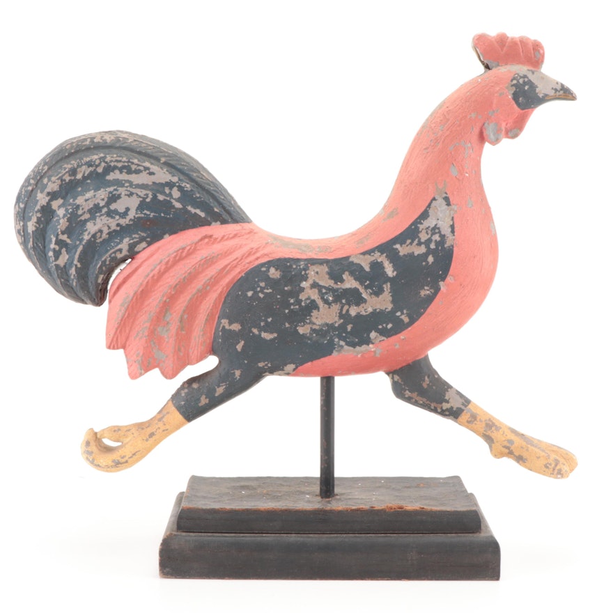 Distressed Carved Wood Rooster