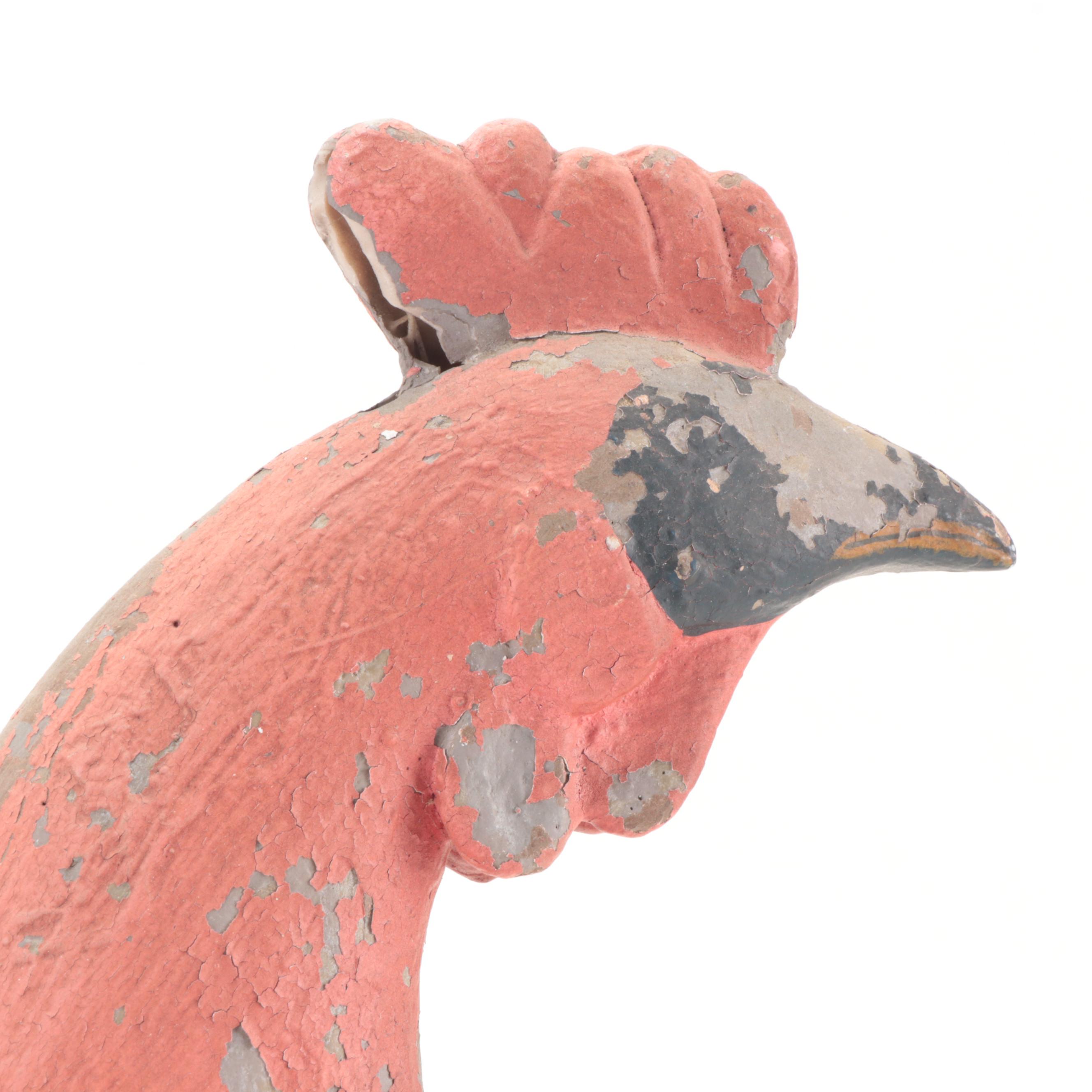 Distressed Carved Wood Rooster