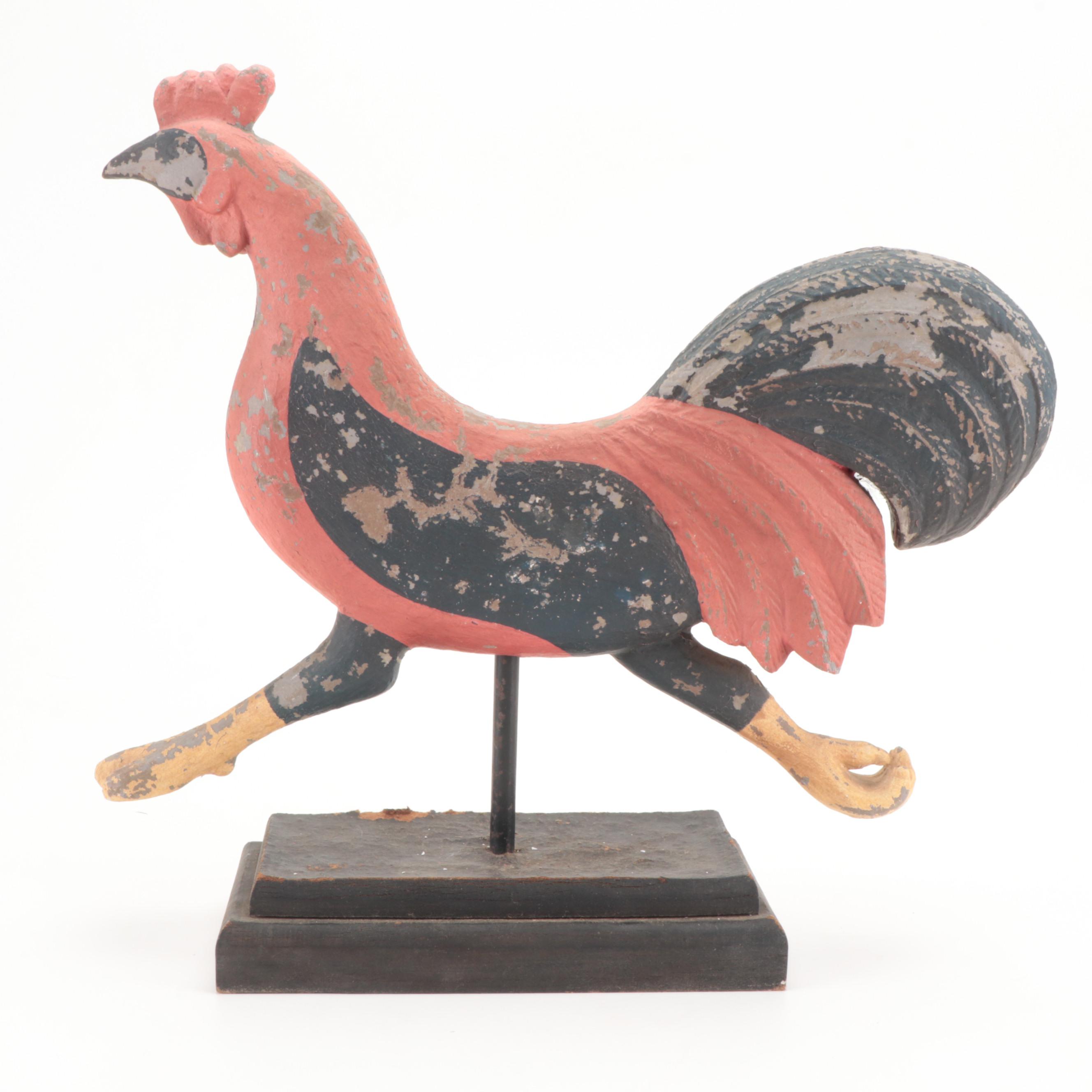 Distressed Carved Wood Rooster