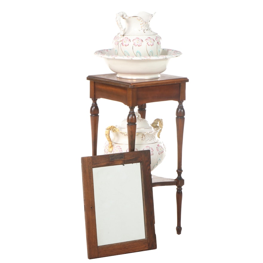Washstand with Pitcher and Basin Set and Chamber Pot