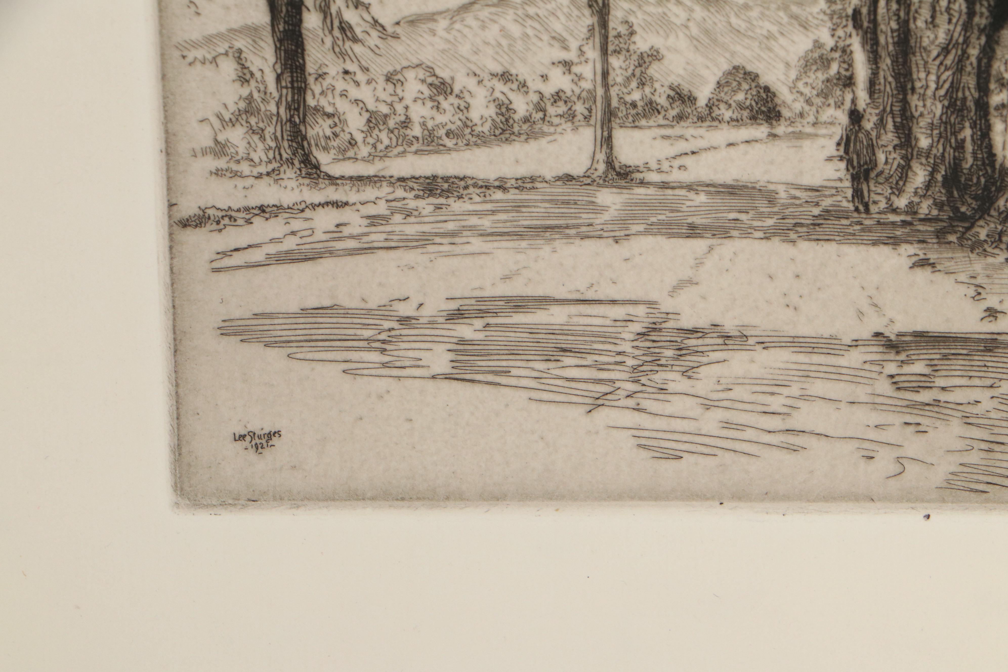 Lee Sturges Landscape Etching "Eucalyptus Trees, California," 1921