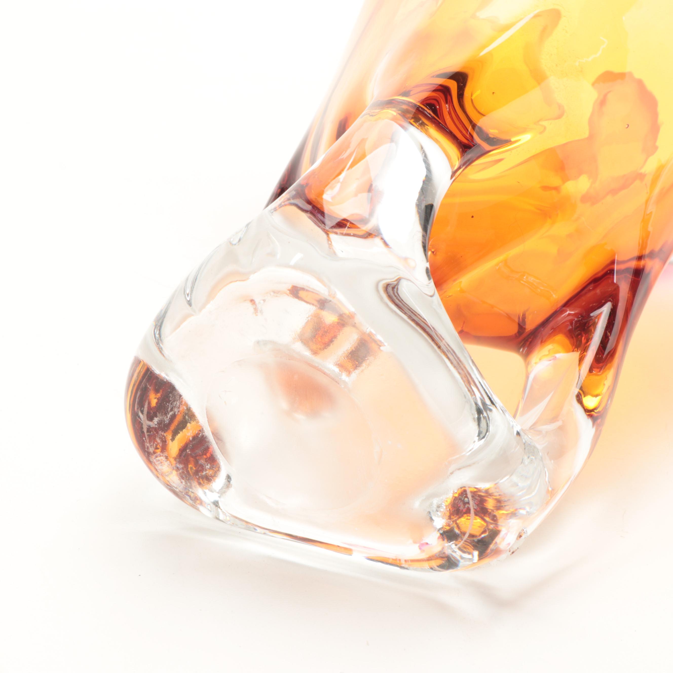 Fused Basket Weave Glass Bowl With Blown Glass Vase