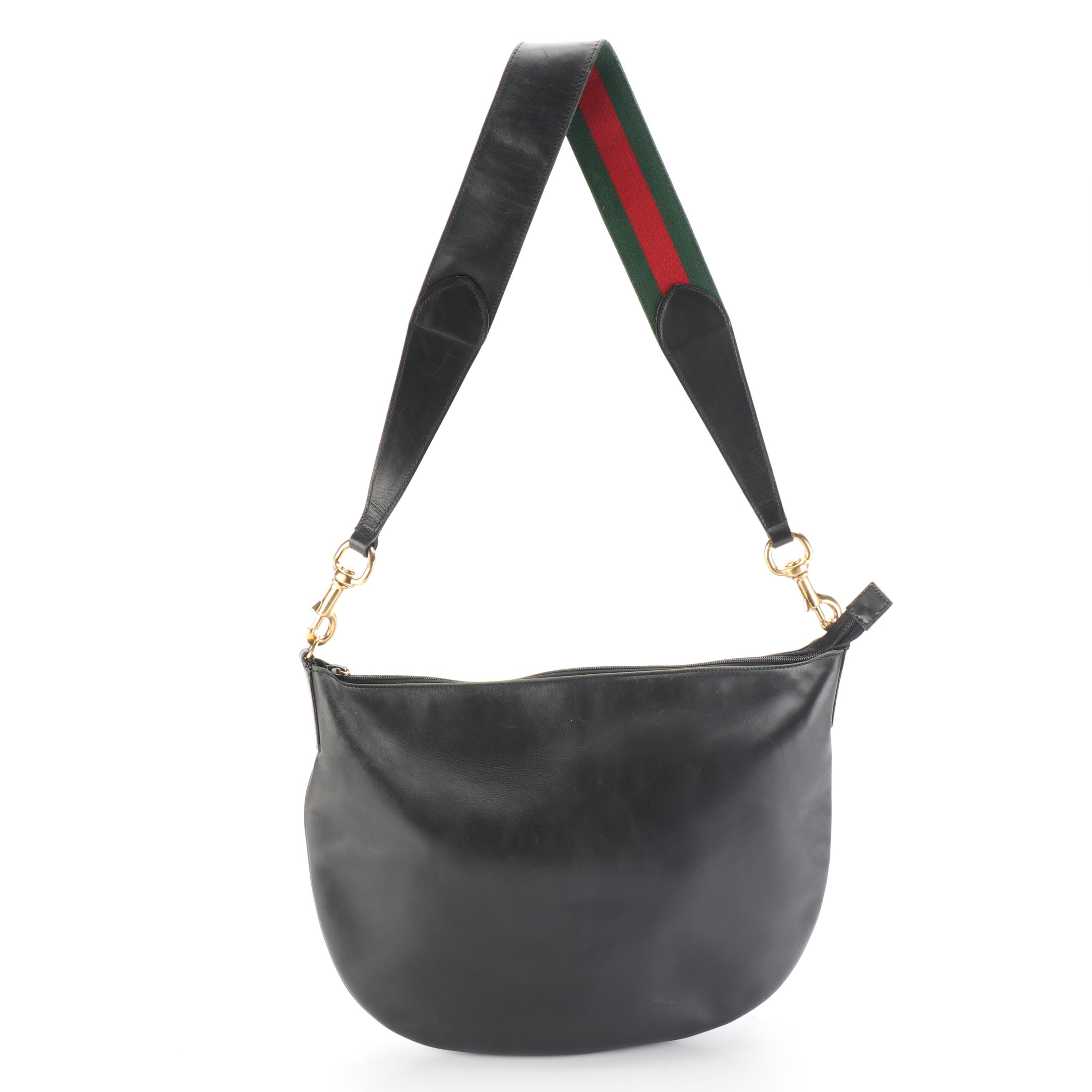 Gucci Web Strap Leather Shoulder Bag