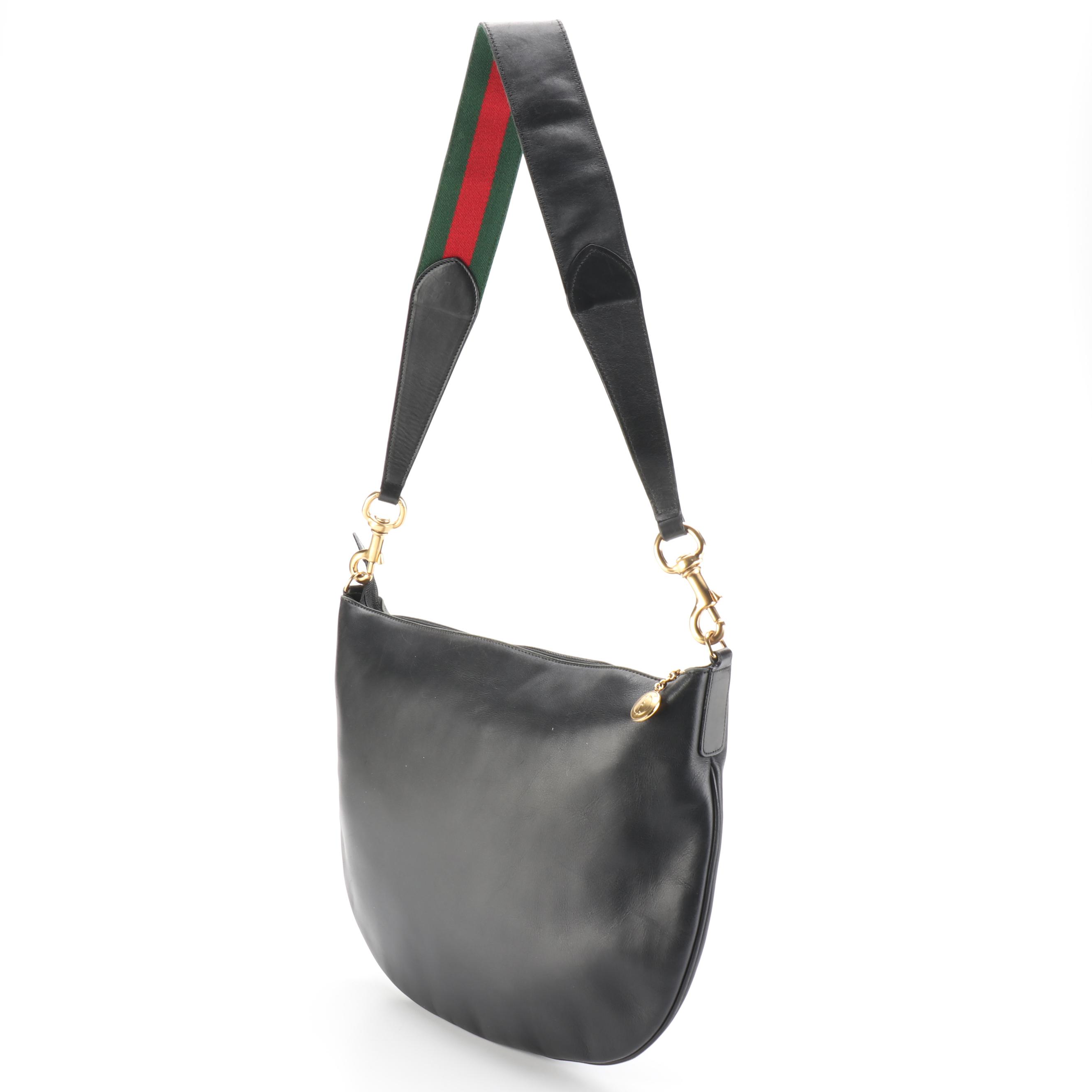 Gucci Web Strap Leather Shoulder Bag
