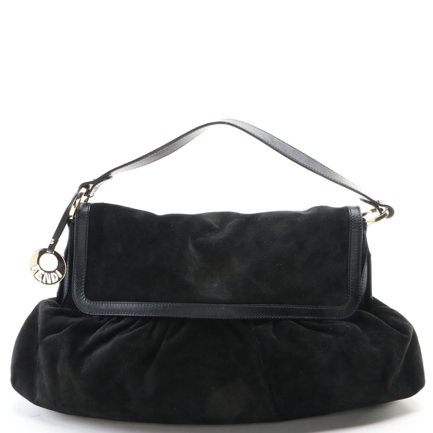 Fendi Shoulder Bag in Black Suede and Leather Trim