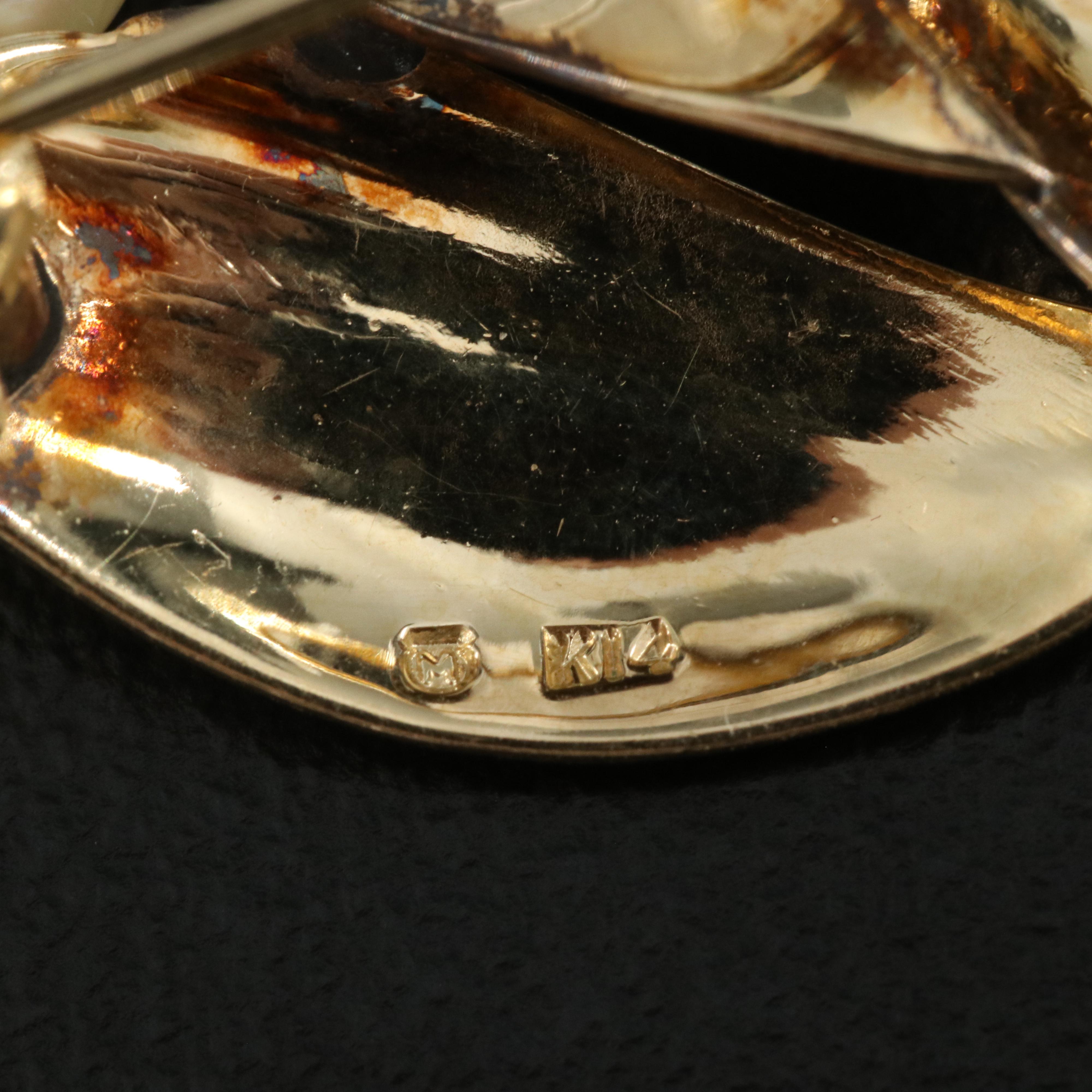 Mikimoto 14K Pearl Leaf Brooch