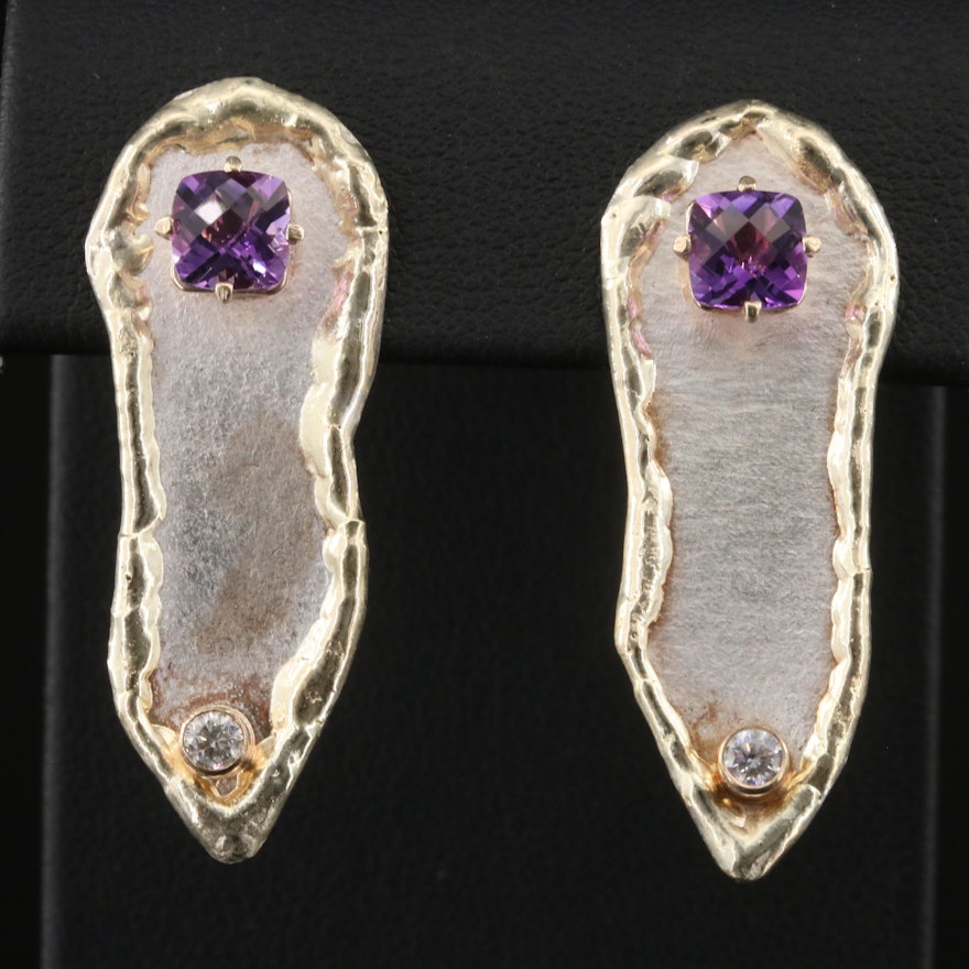 Sterling Amethyst and Diamond Drop Earrings