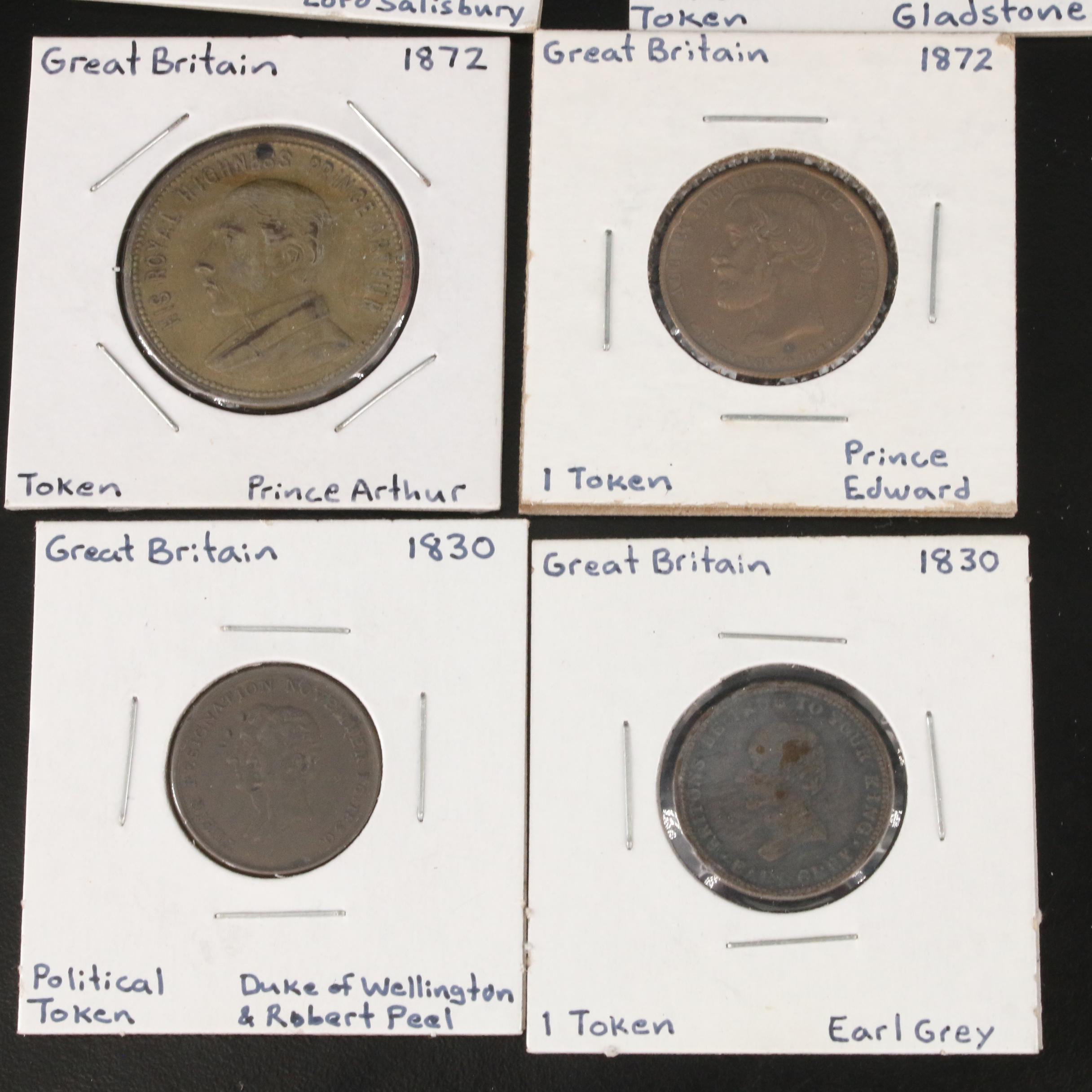 Group of Ten Great Britain Political Tokens and Three Gaming Tokens