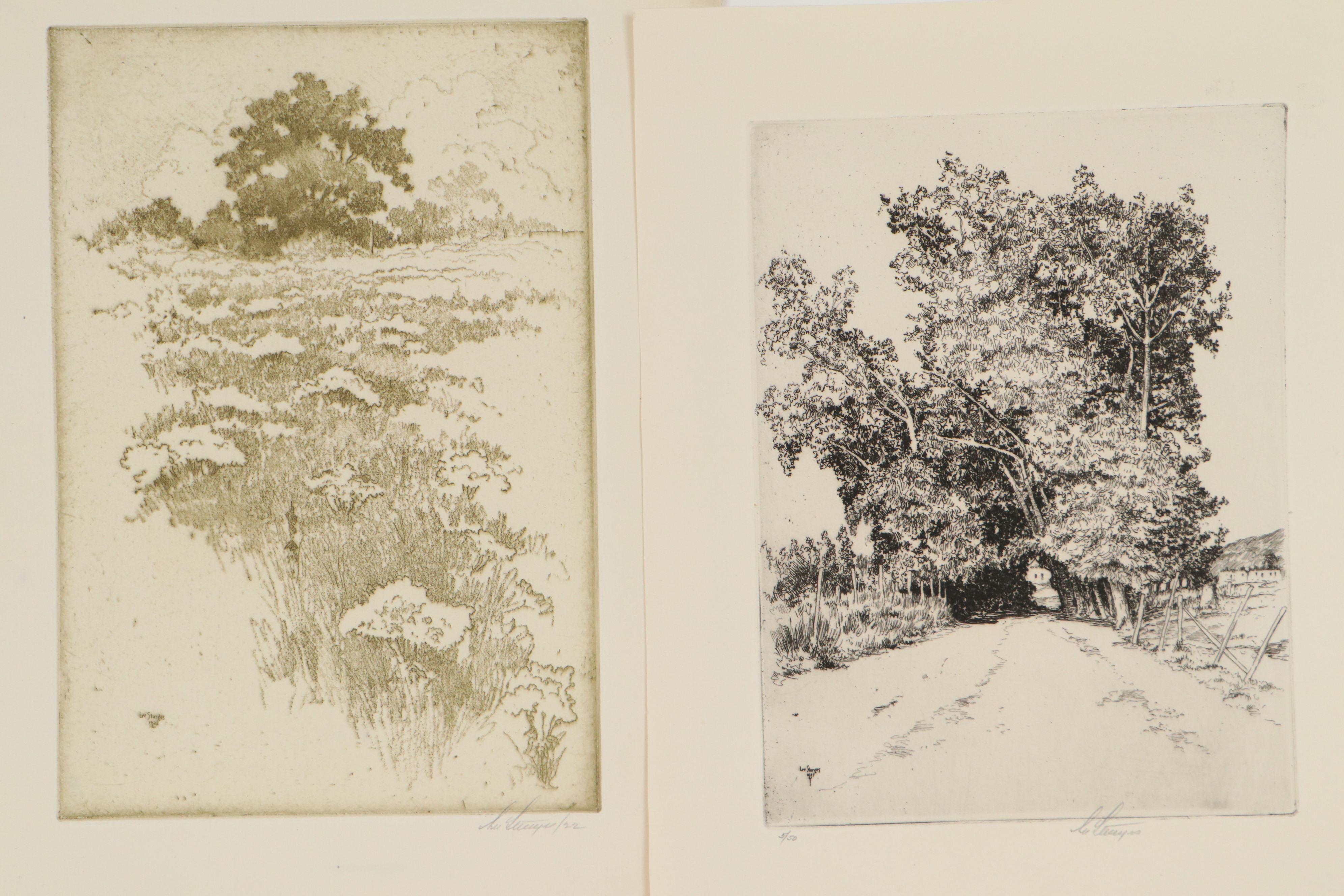 Lee Sturges Etching Including "Willows at Taos," Circa 1930