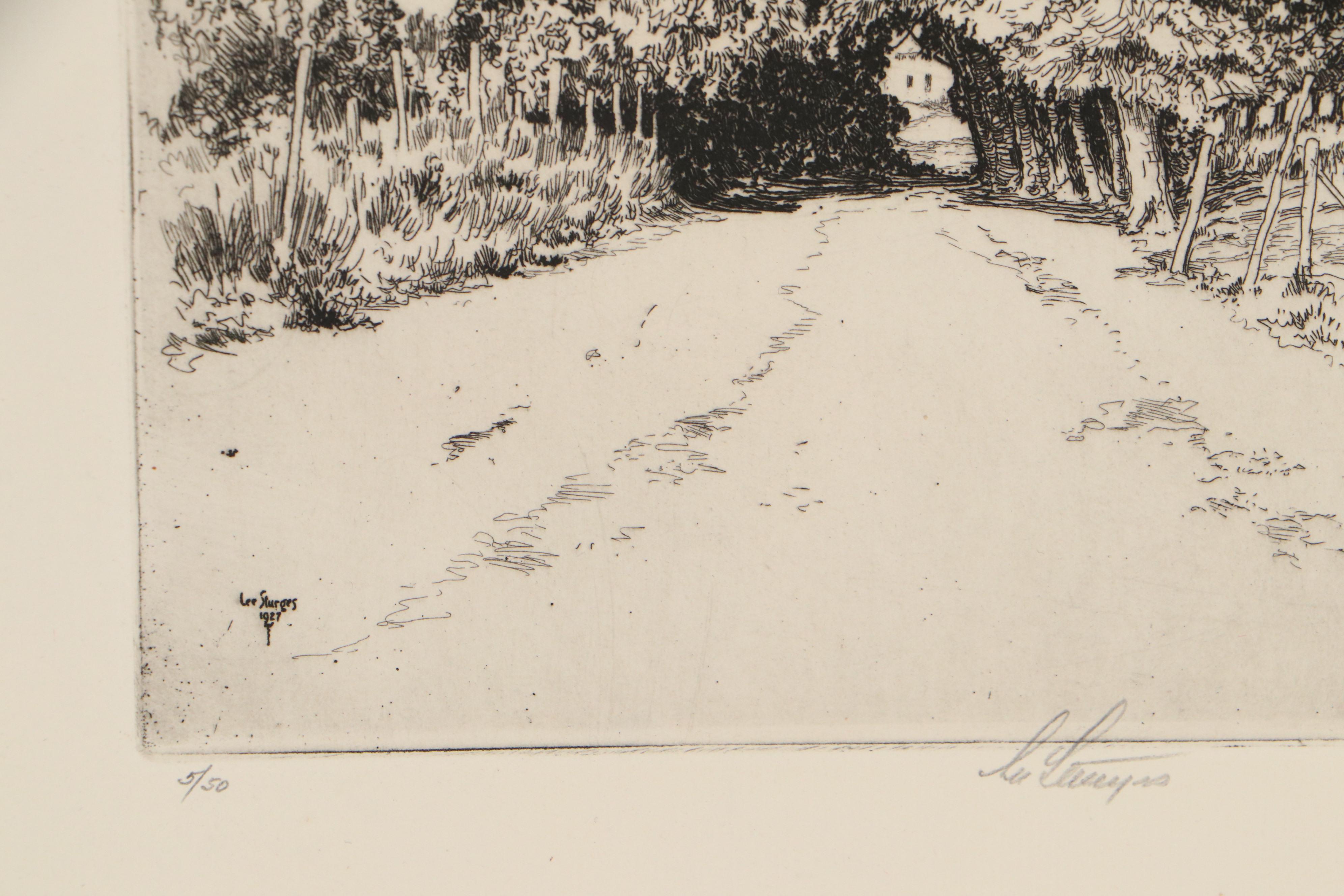 Lee Sturges Etching Including "Willows at Taos," Circa 1930