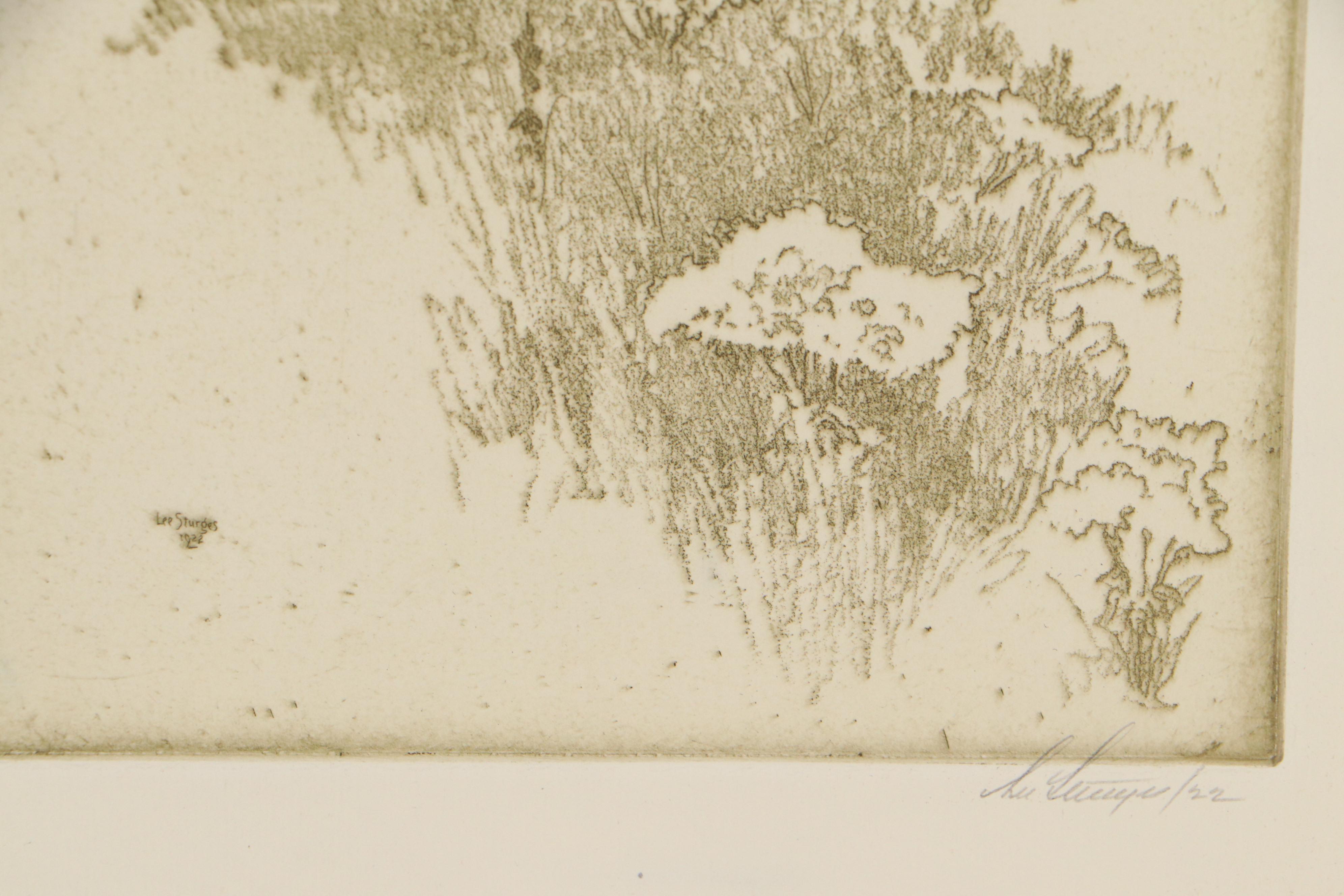 Lee Sturges Etching Including "Willows at Taos," Circa 1930