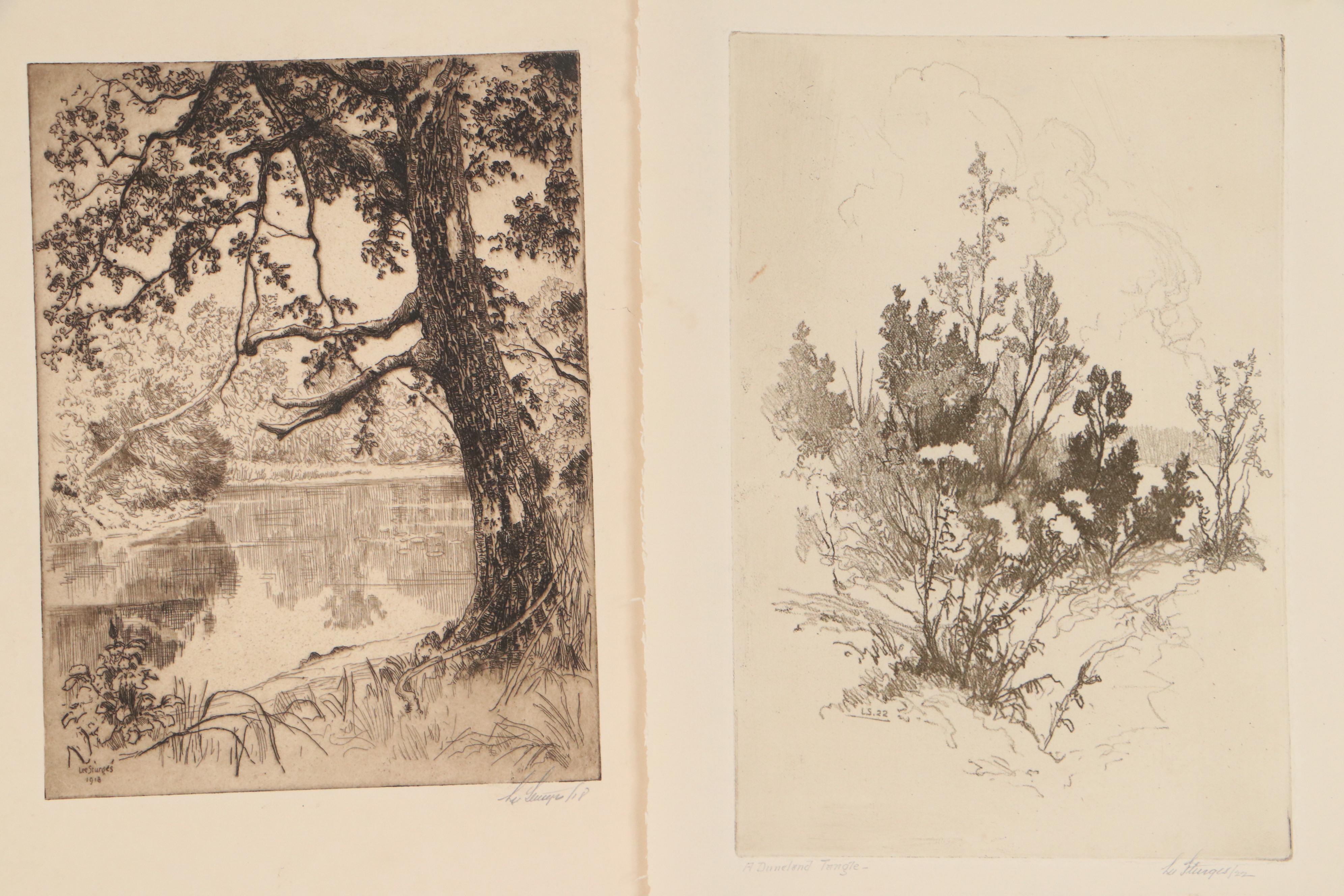 Lee Sturges Etching Including "Willows at Taos," Circa 1930