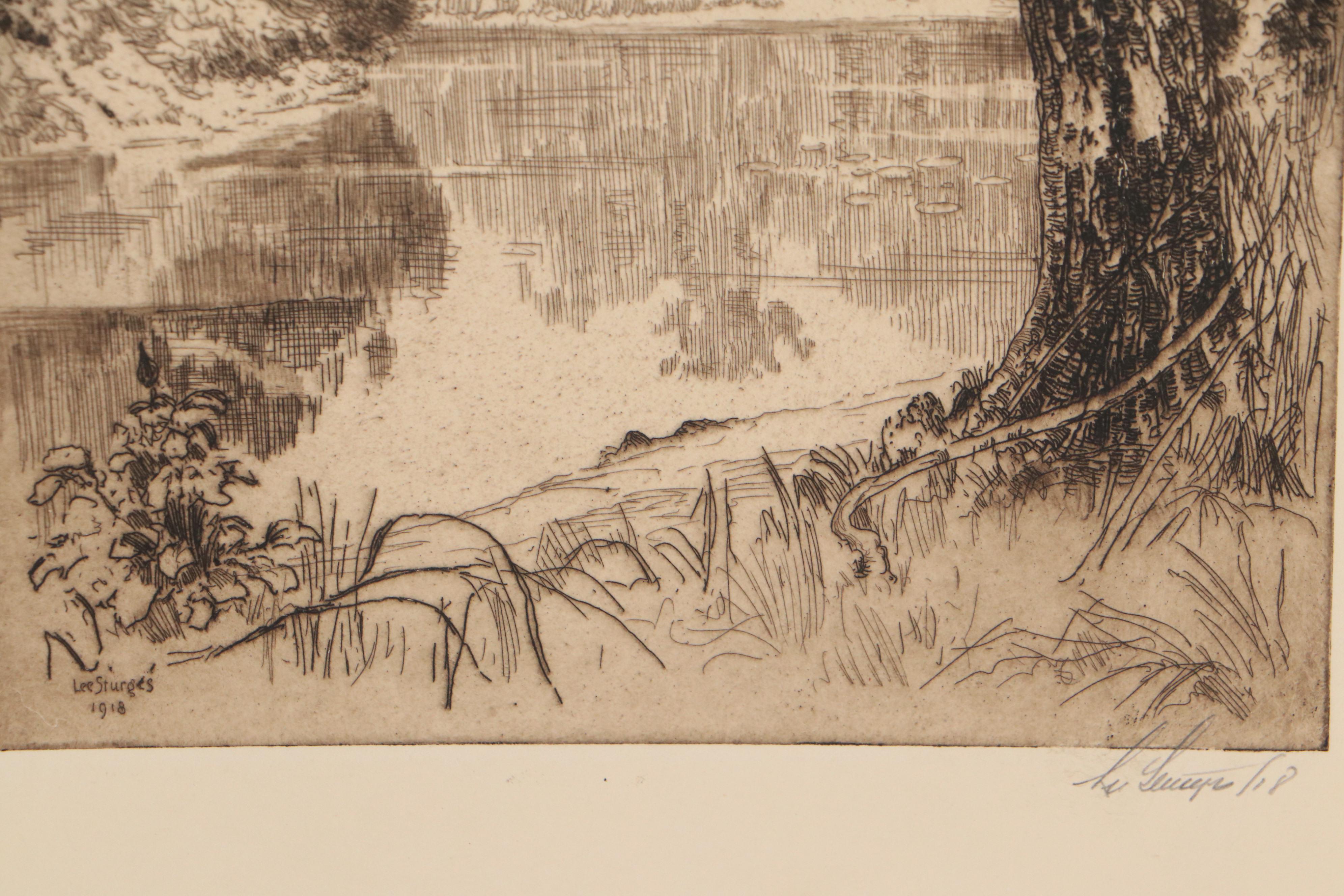 Lee Sturges Etching Including "Willows at Taos," Circa 1930