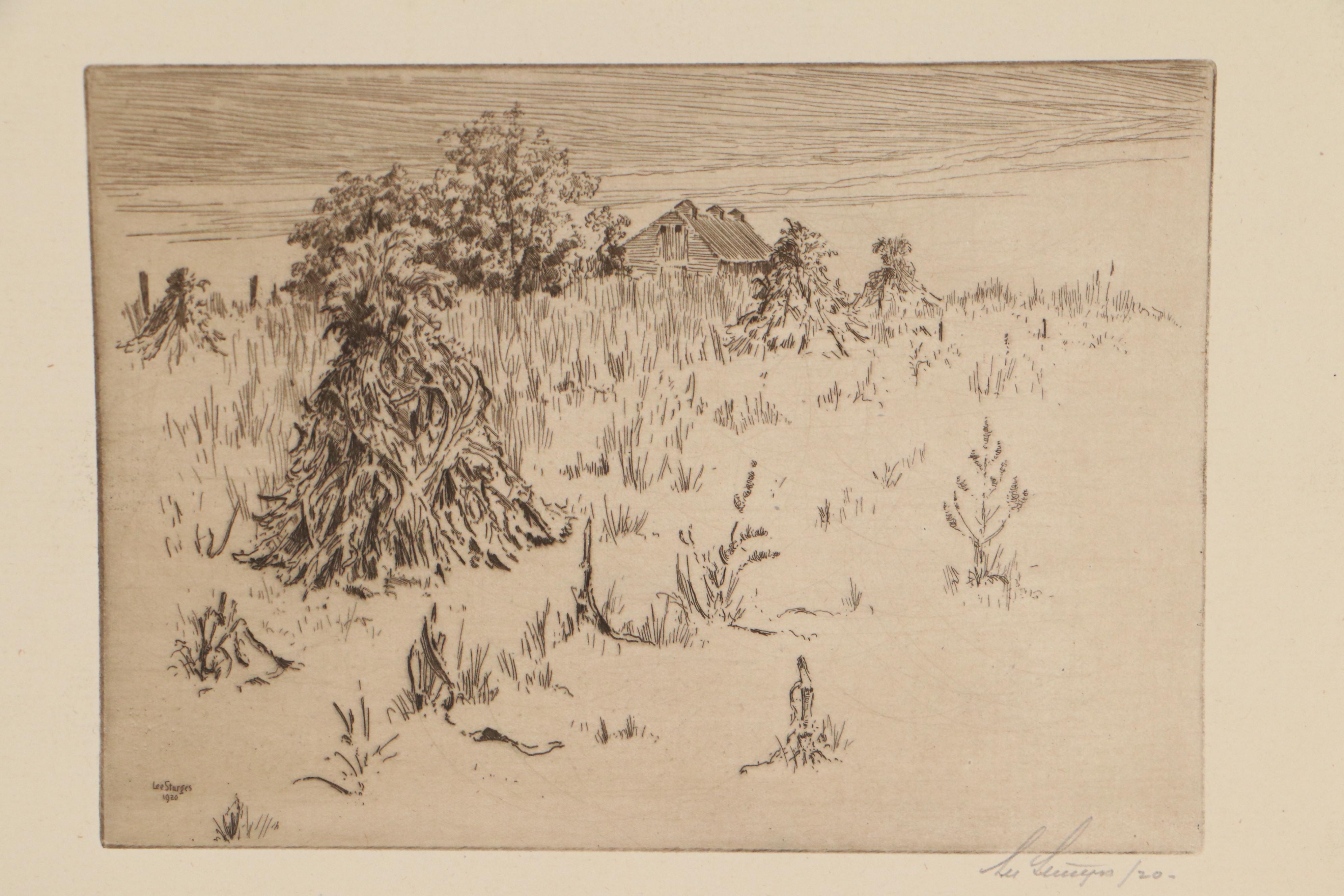 Lee Sturges Etching Including "Willows at Taos," Circa 1930