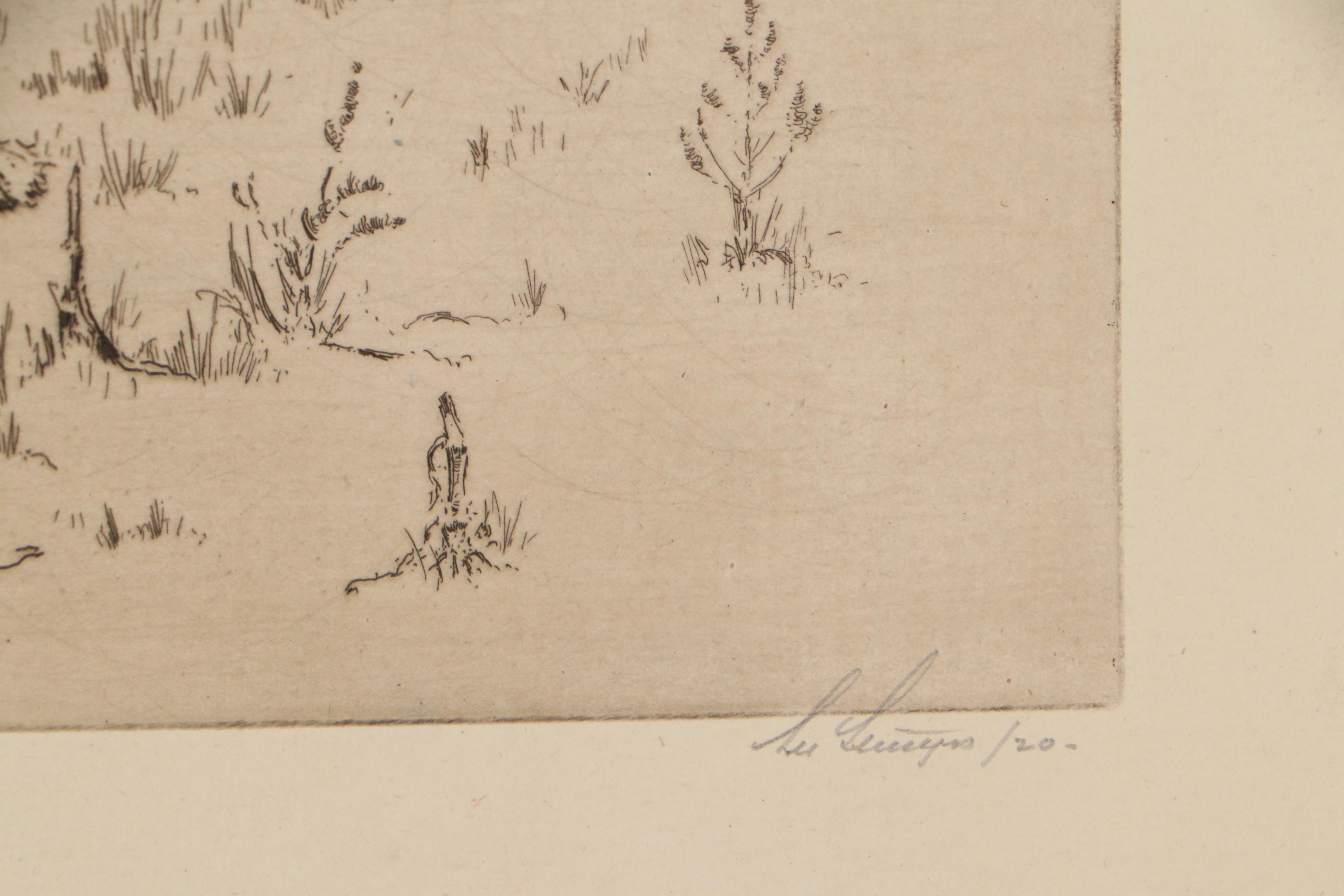 Lee Sturges Etching Including "Willows at Taos," Circa 1930