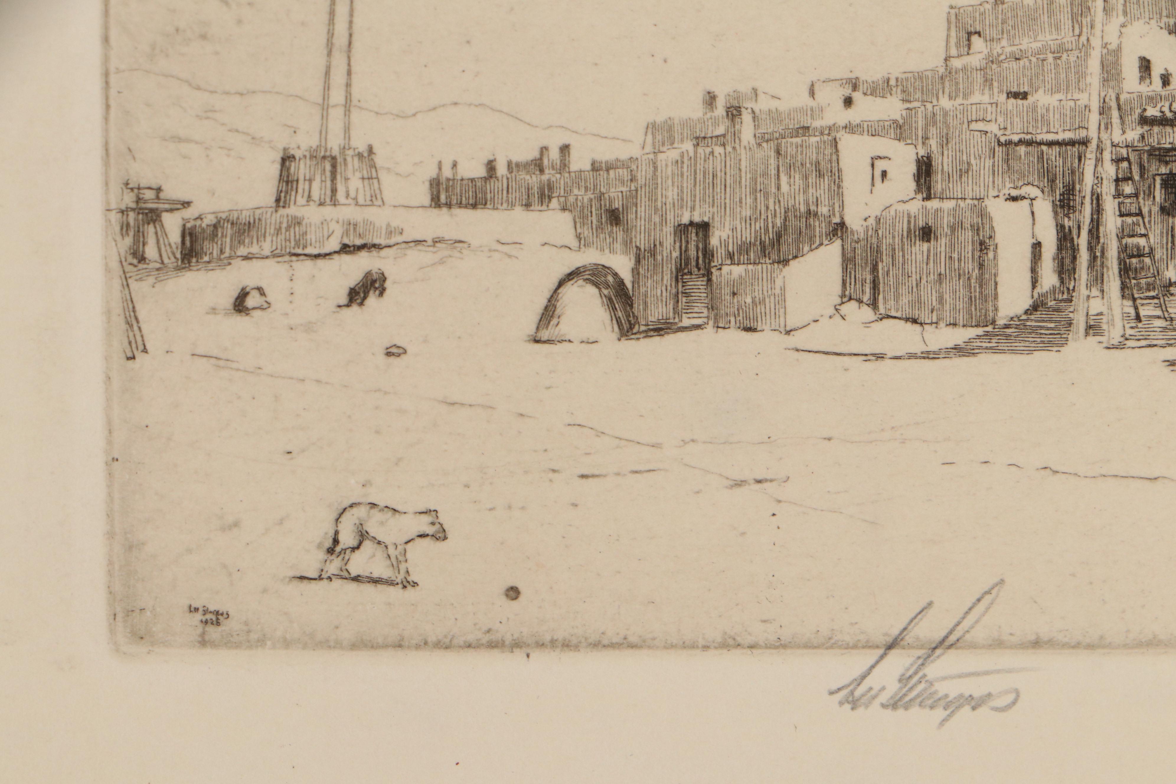 Lee Sturges Etching Including "Willows at Taos," Circa 1930