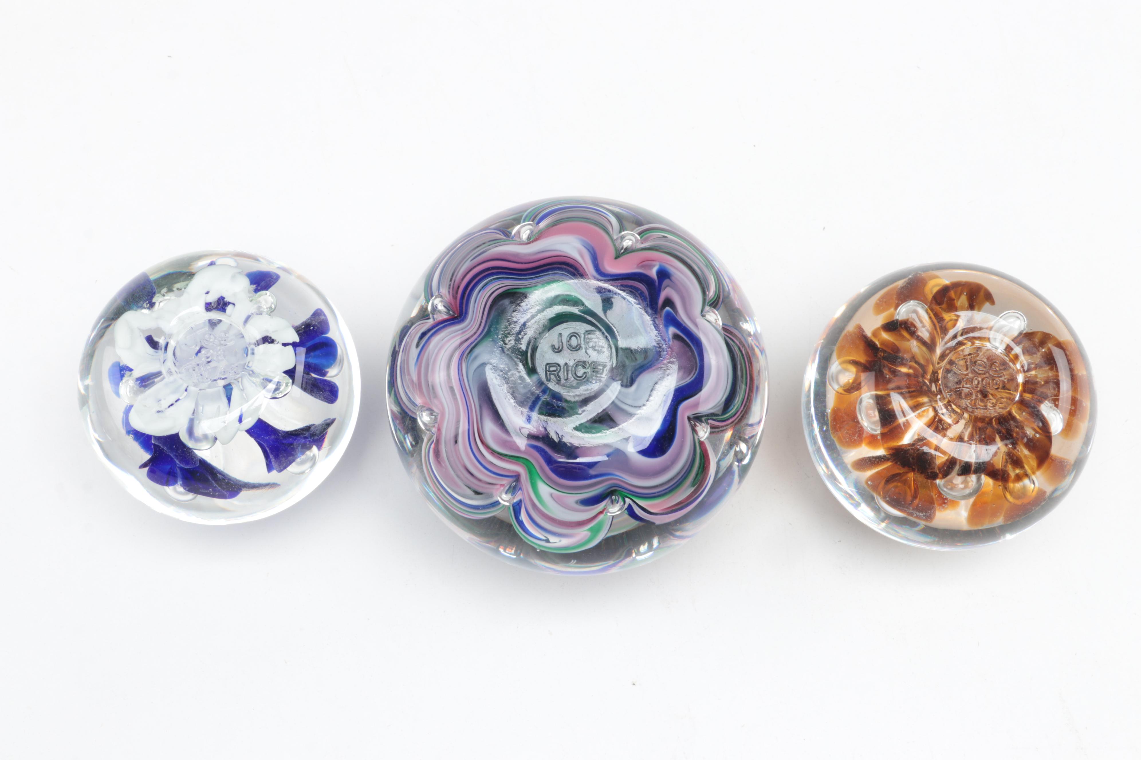 Joe Rice Trapped Bubble Glass Paperweights