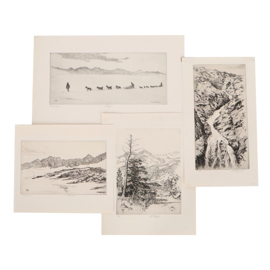 Lee Sturges Etchings Including "On Sperry Glacier," 1929