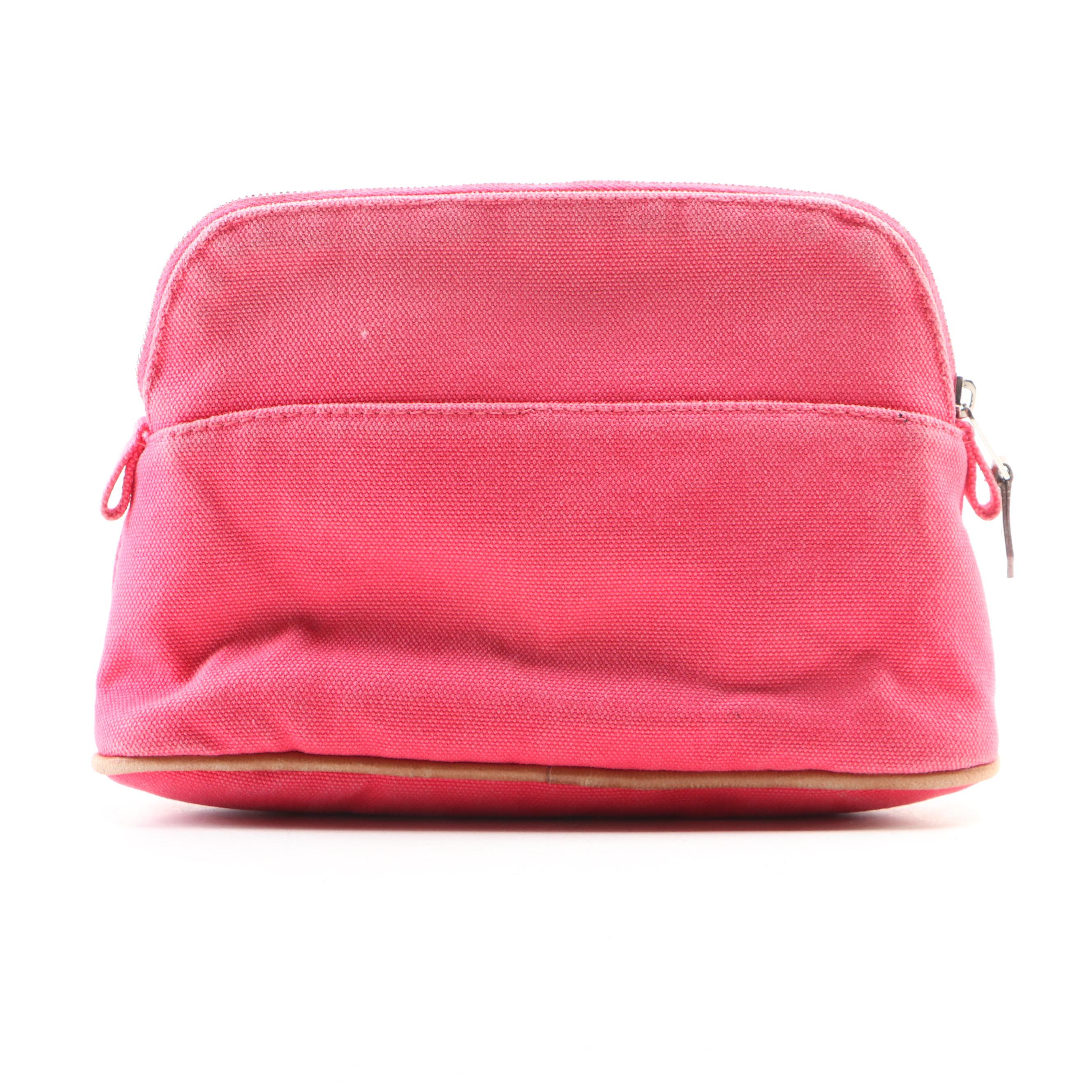 Hermès Bolide Mini Travel Pouch in Dark Pink Cotton Canvas with Leather Trim