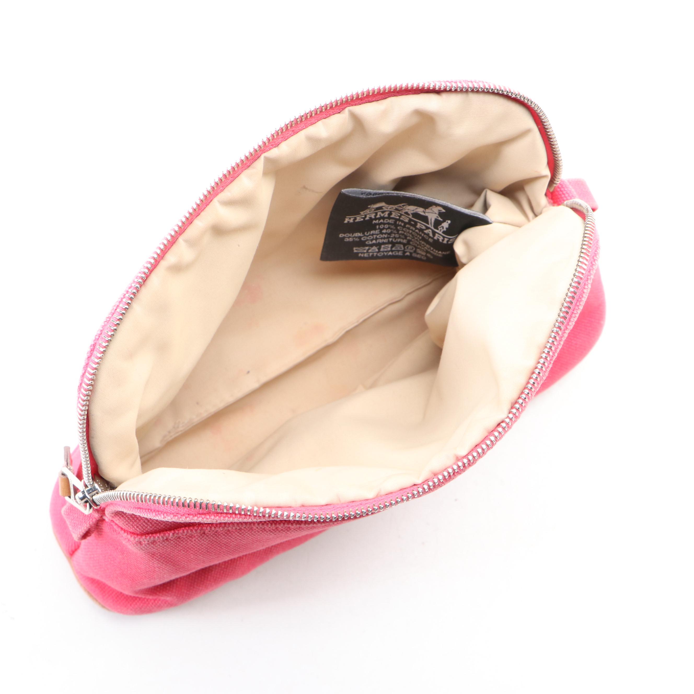 Hermès Bolide Mini Travel Pouch in Dark Pink Cotton Canvas with Leather Trim
