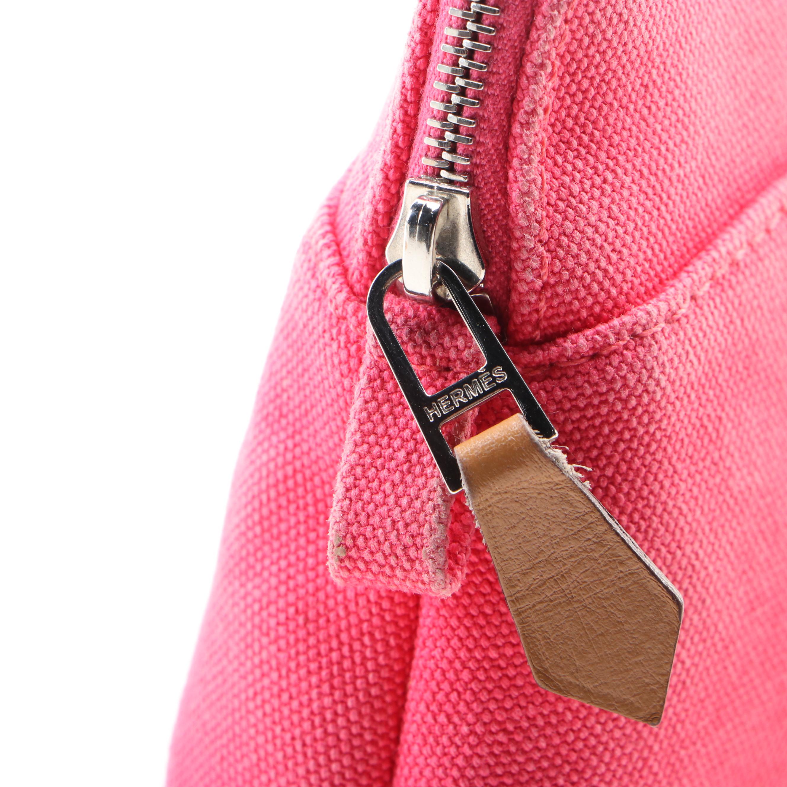 Hermès Bolide Mini Travel Pouch in Dark Pink Cotton Canvas with Leather Trim