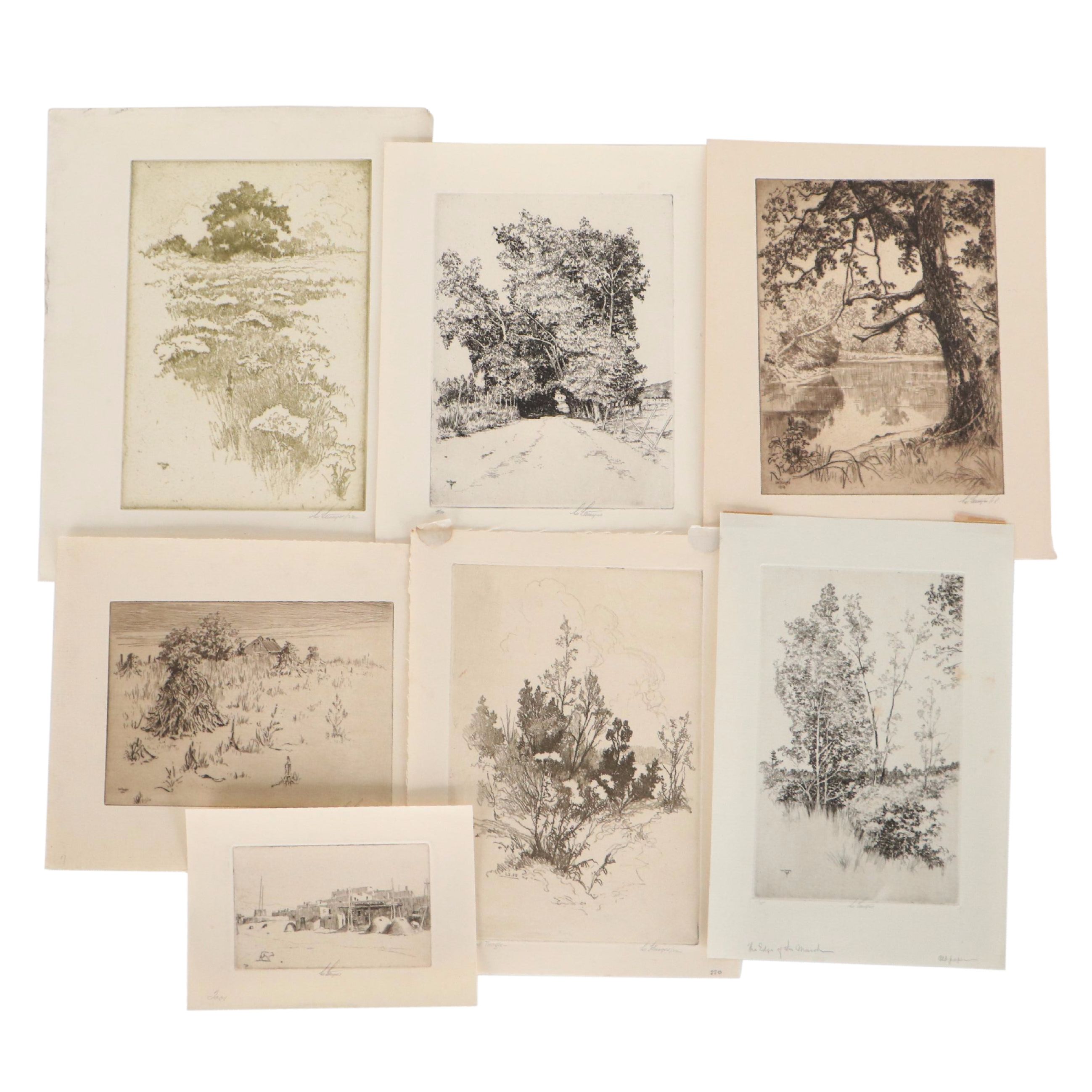 Lee Sturges Etching Including "Willows at Taos," Circa 1930