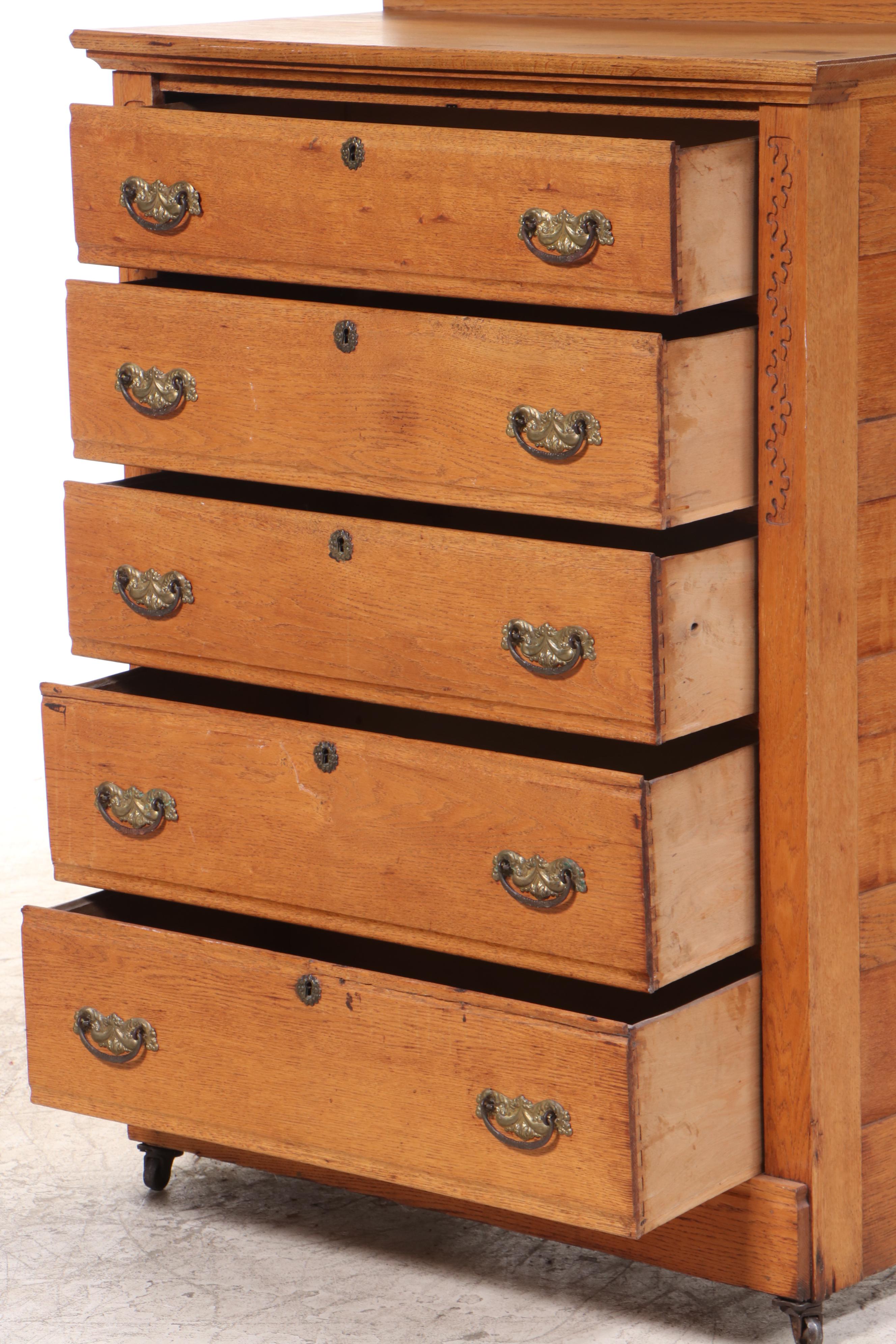 Victorian Oak Five-Drawer Chest, Late 19th Century