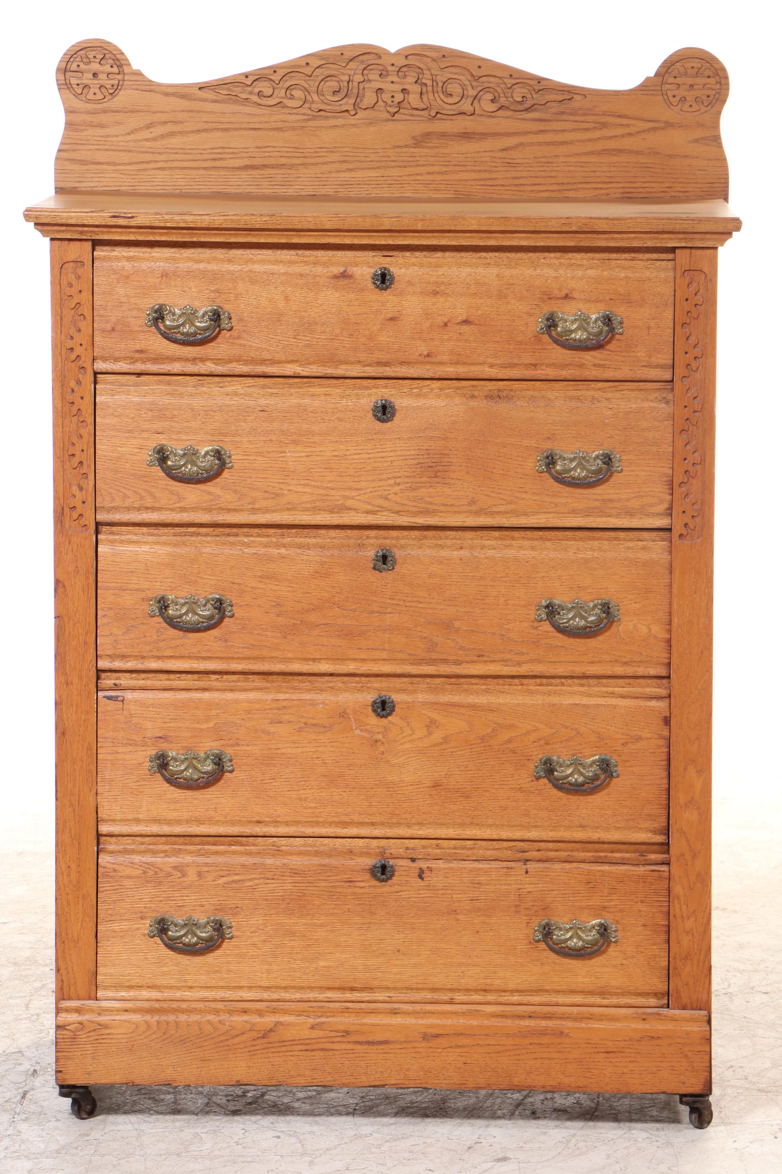 Victorian Oak Five-Drawer Chest, Late 19th Century
