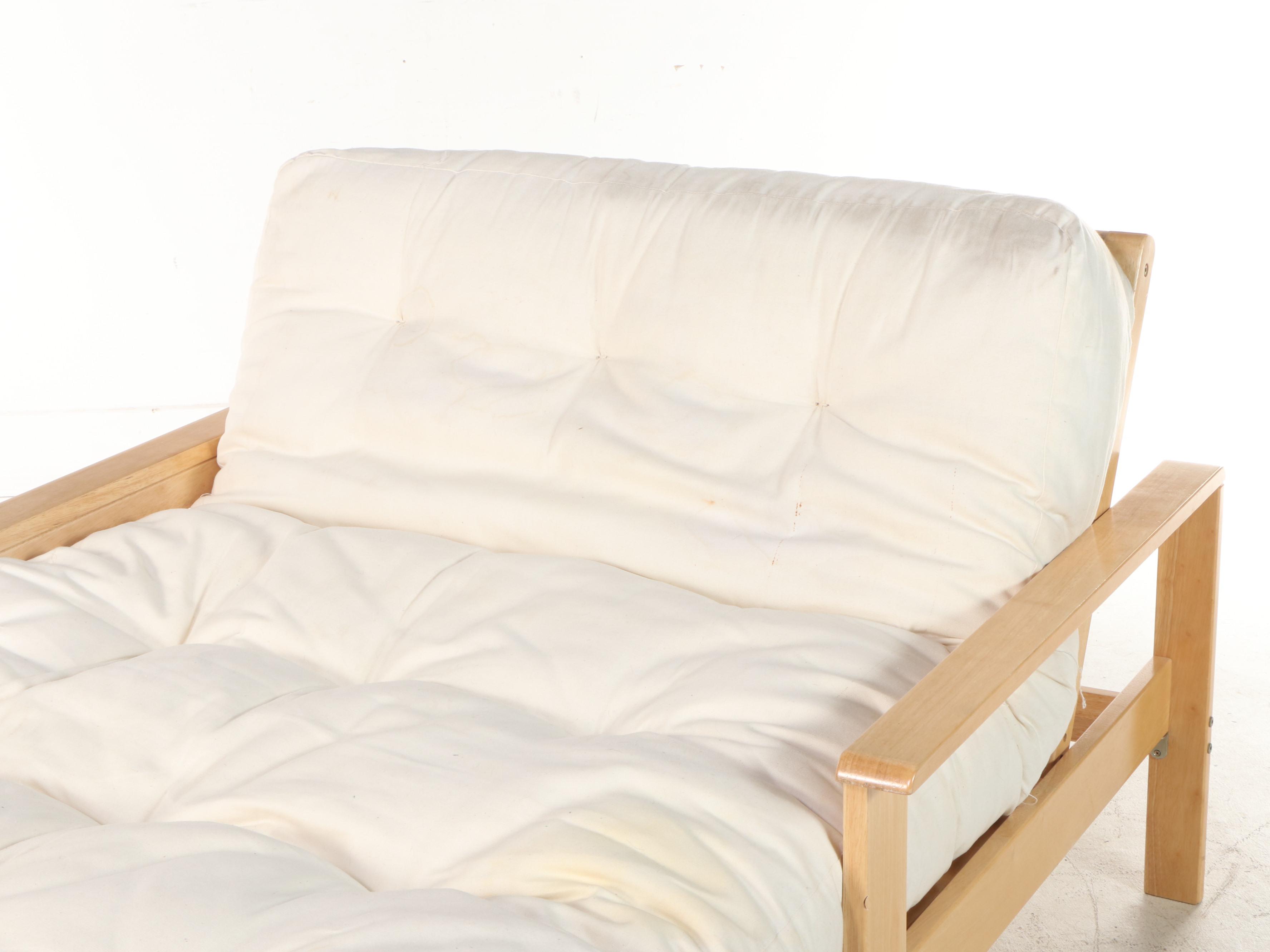 Contemporary Twin Size Wood Futon Lounger with Cushion