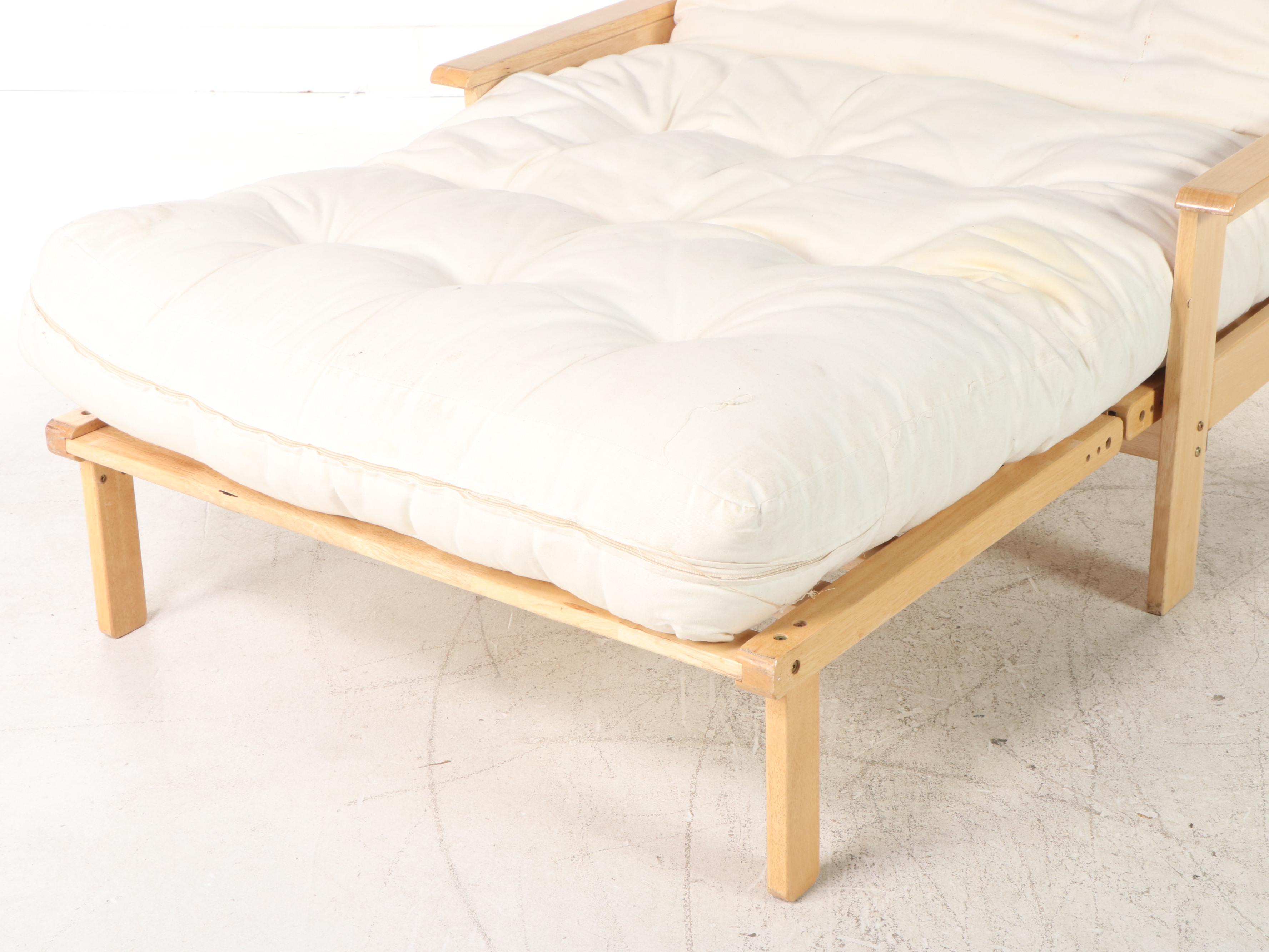 Contemporary Twin Size Wood Futon Lounger with Cushion