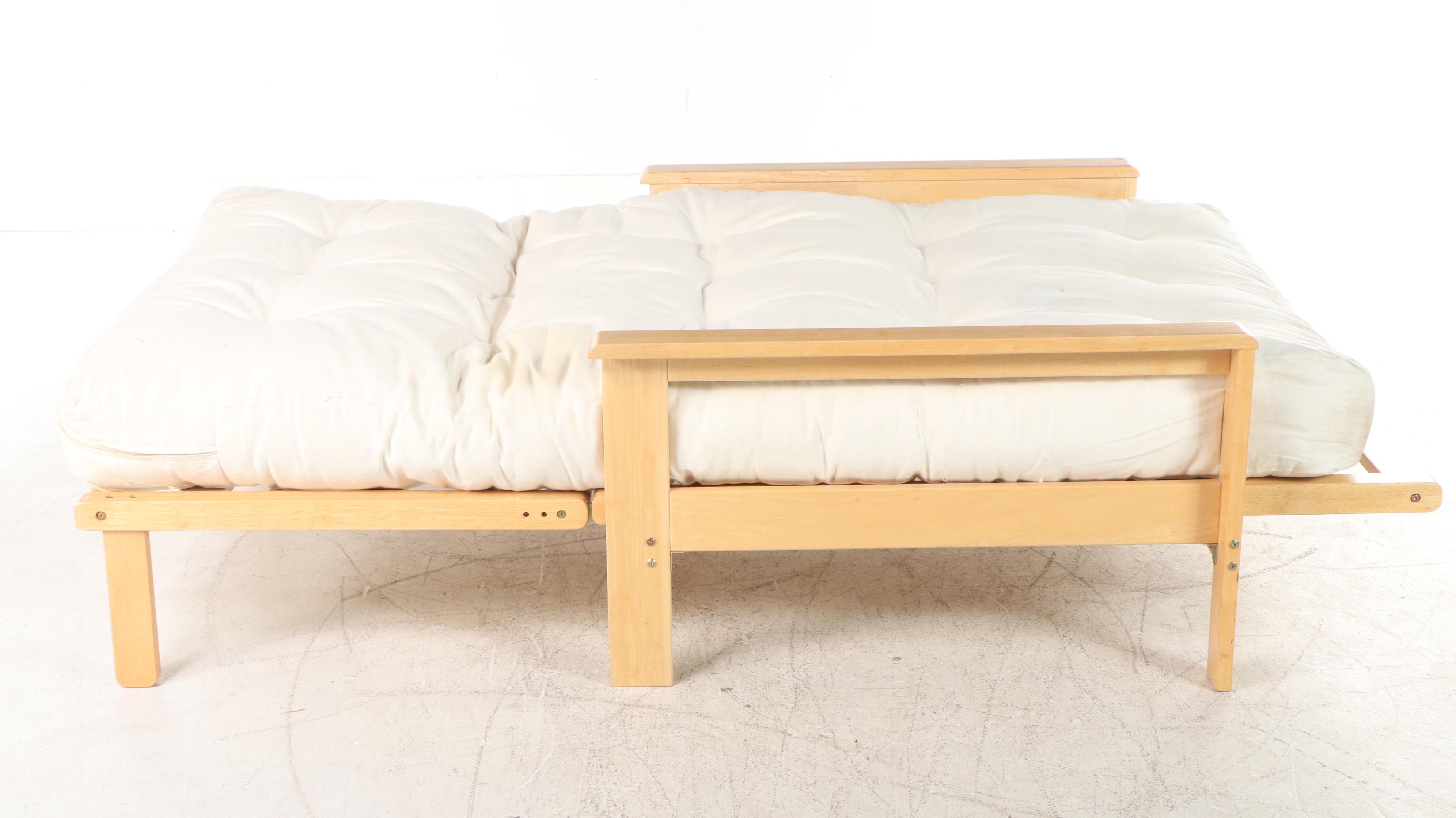 Contemporary Twin Size Wood Futon Lounger with Cushion