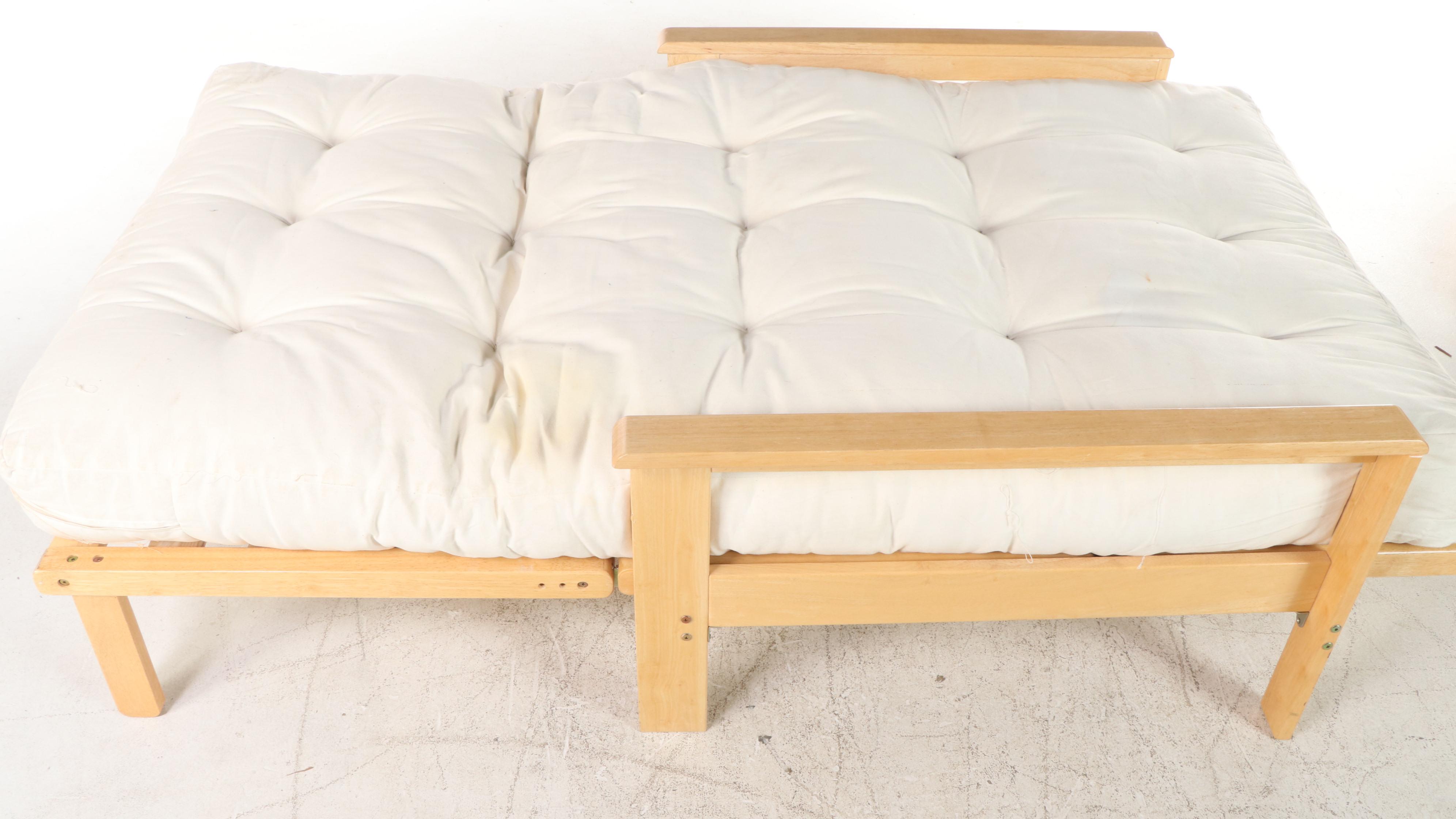 Contemporary Twin Size Wood Futon Lounger with Cushion