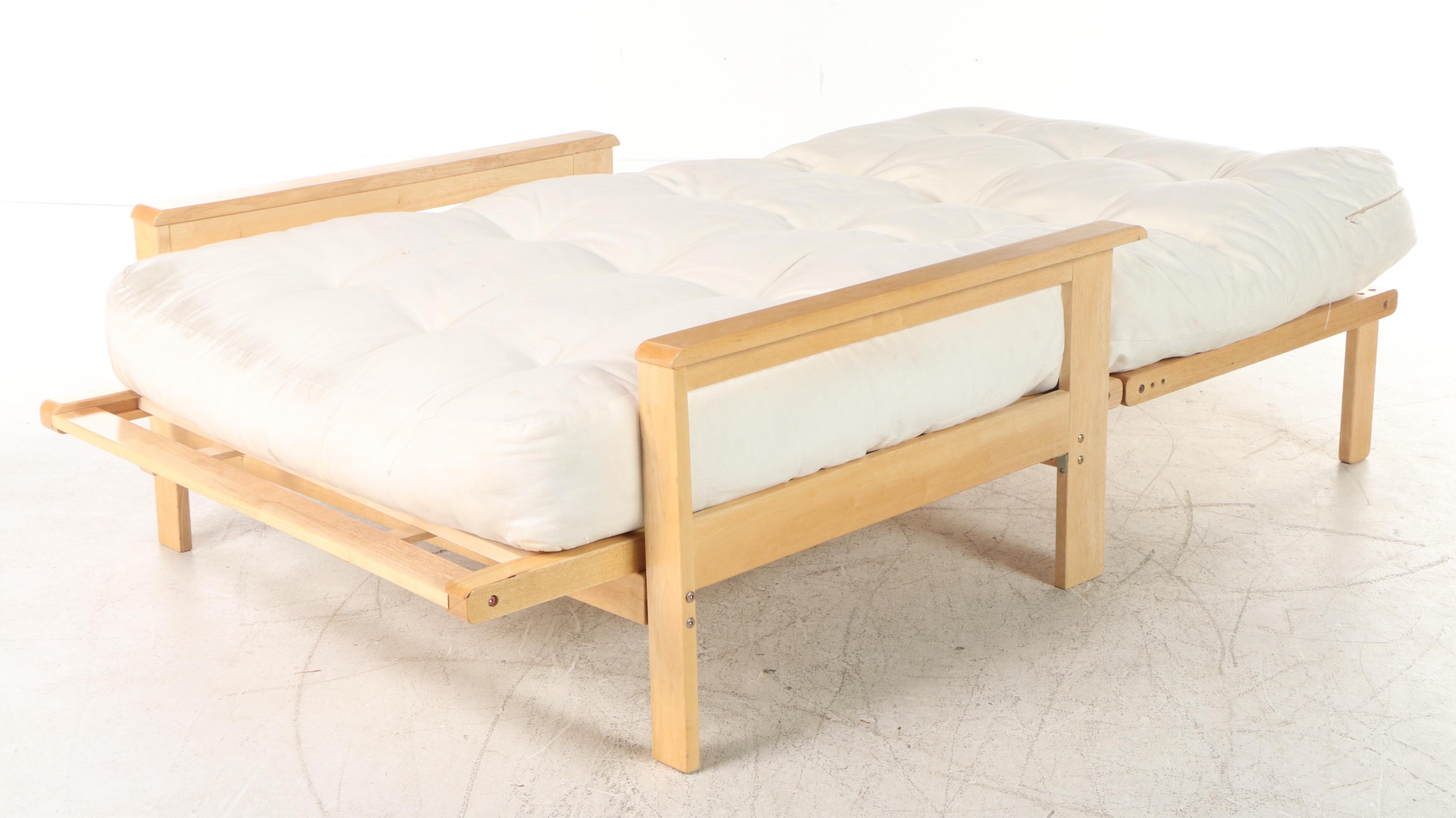 Contemporary Twin Size Wood Futon Lounger with Cushion