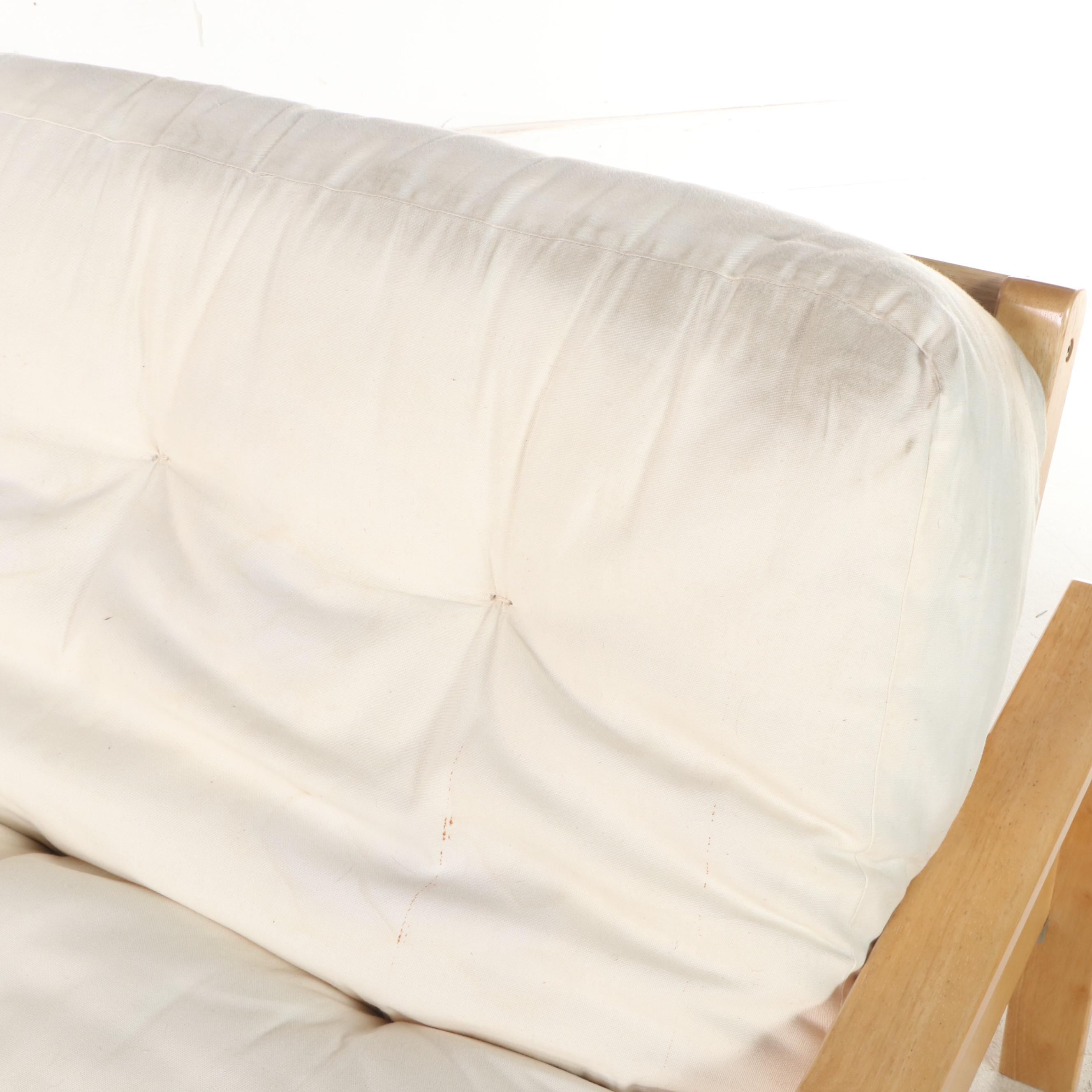 Contemporary Twin Size Wood Futon Lounger with Cushion