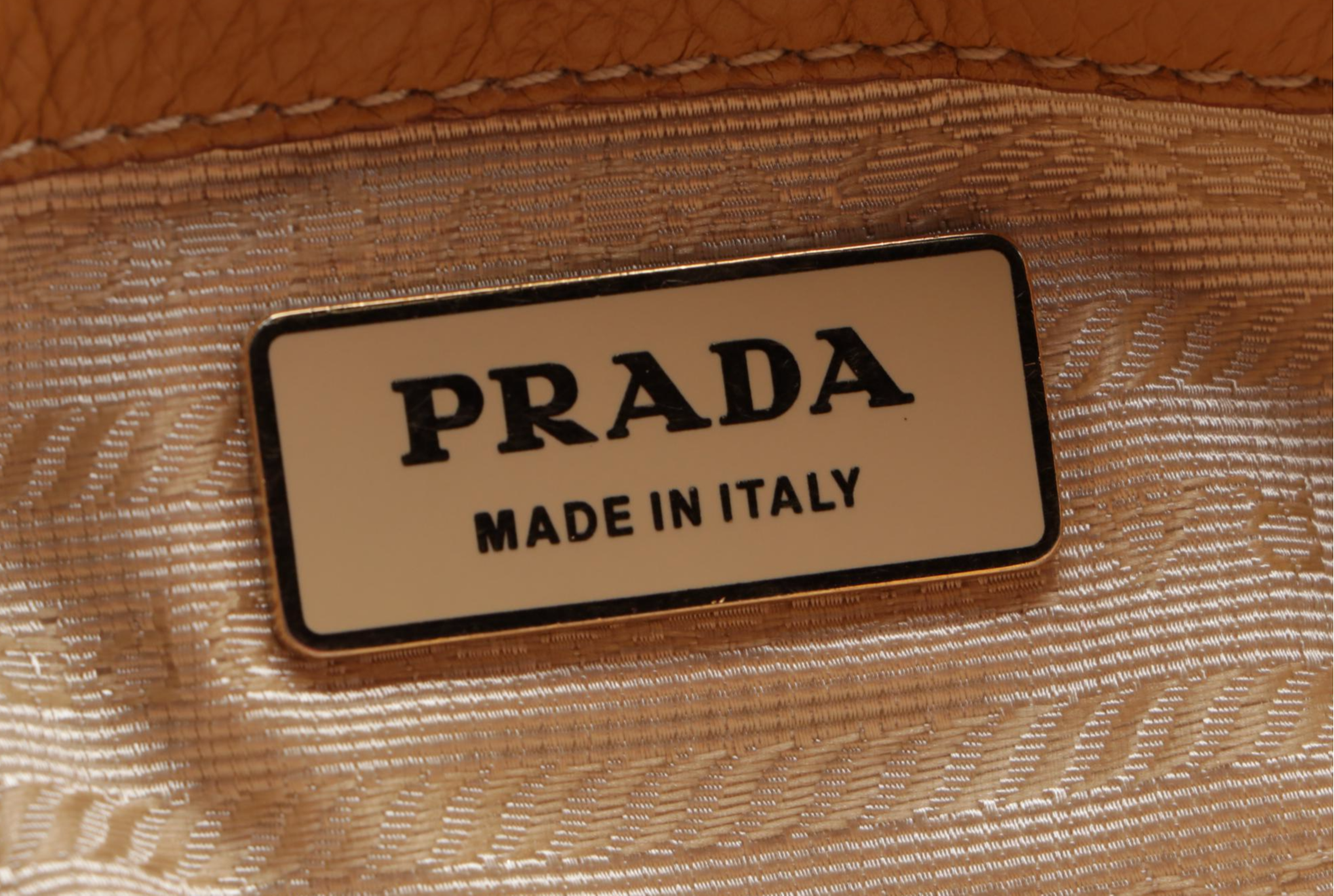 Prada Small Shoulder Tote Bag in Beige Nylon Gabardine and Tan Leather