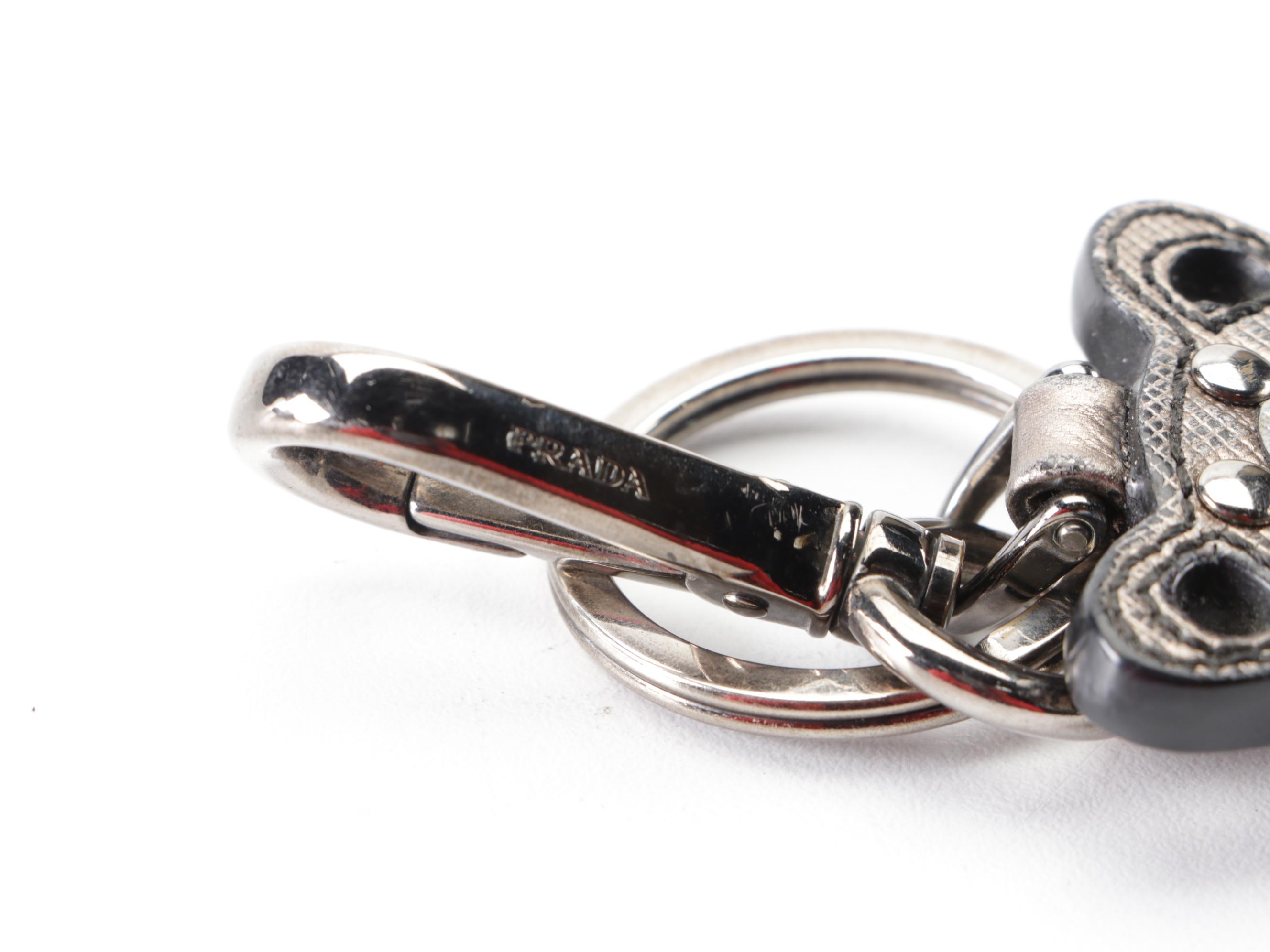 Prada Bear Keychain/Bag Charm in Metallic Saffiano Leather with Box