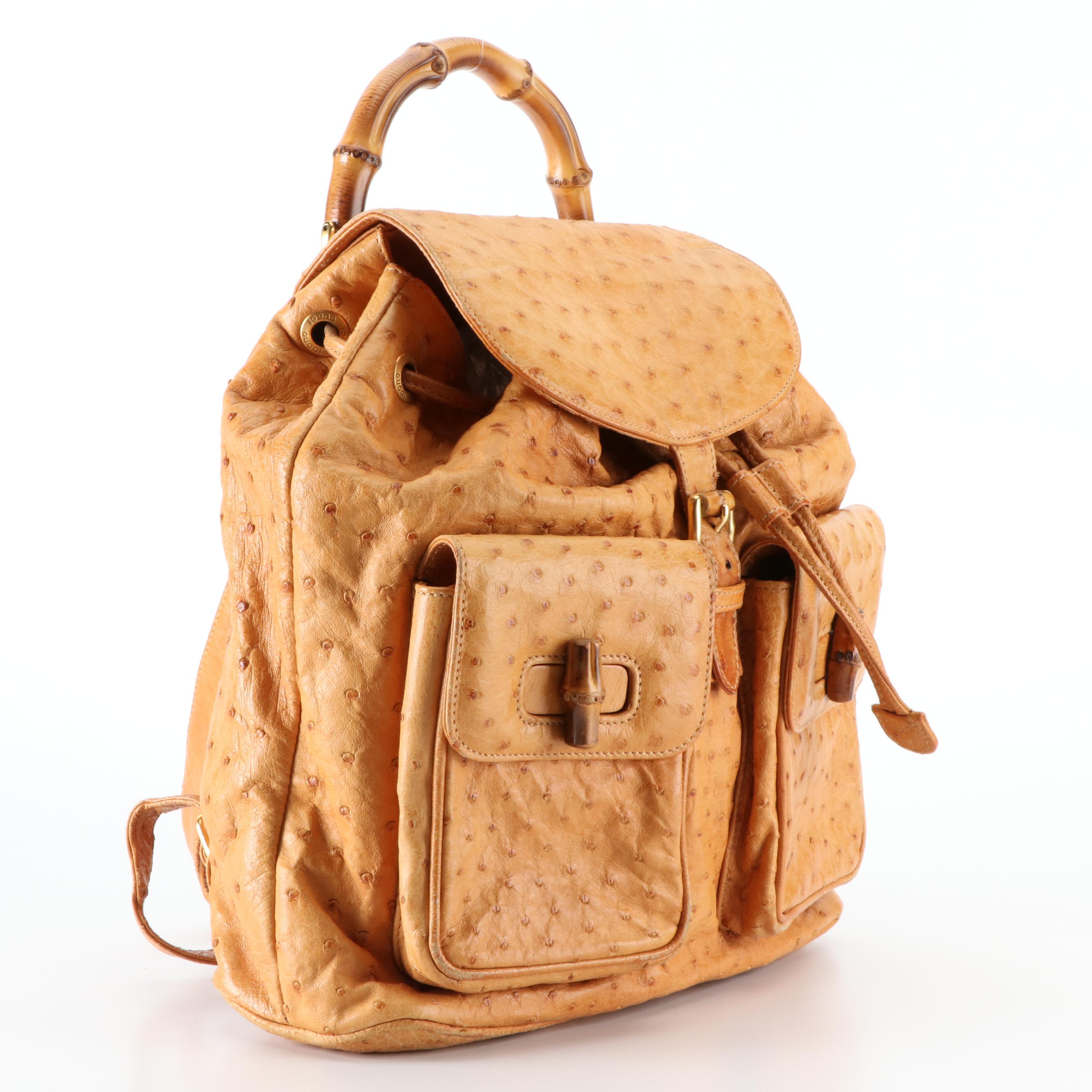 Gucci Bamboo Rucksack Backpack in Ostrich Leather