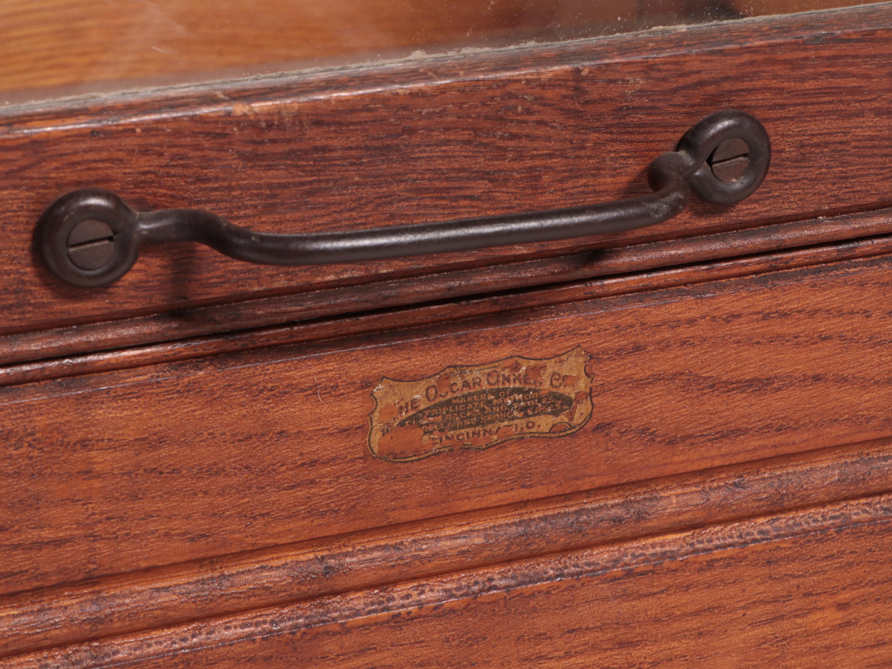 American Oak and Curved Glass Cane Display Case, circa 1900