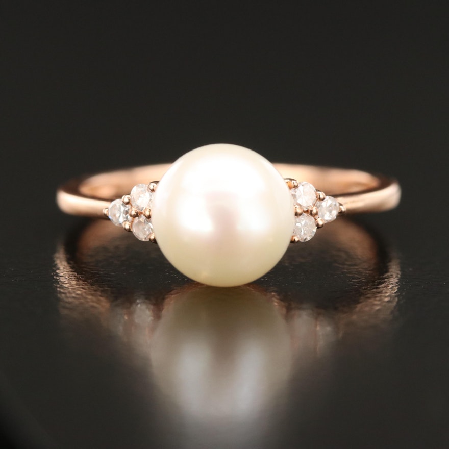 14K Rose Gold Pearl and Diamond Ring