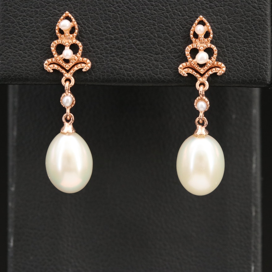 14K Rose Gold Pearl and Seed Pearl Earrings