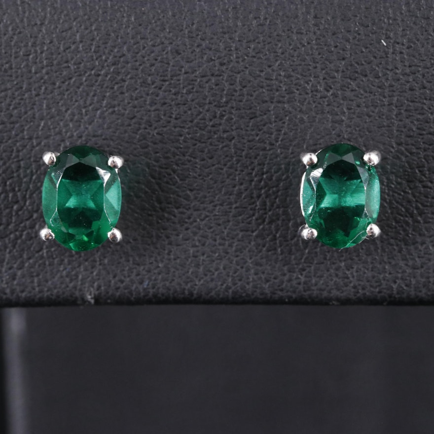 Sterling Silver Emerald Stud Earrings