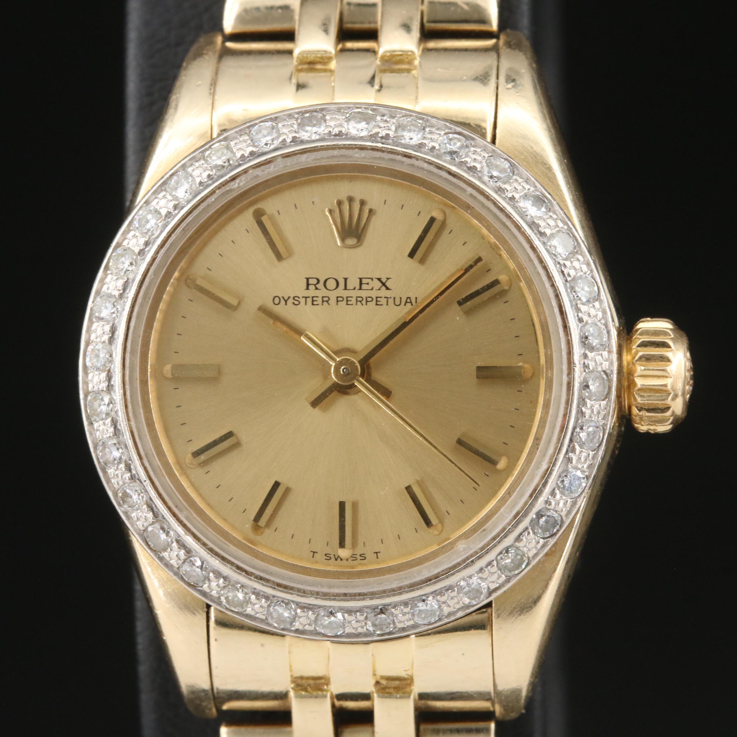 1982 14K Rolex Oyster Perpetual Diamond Bezel Watch