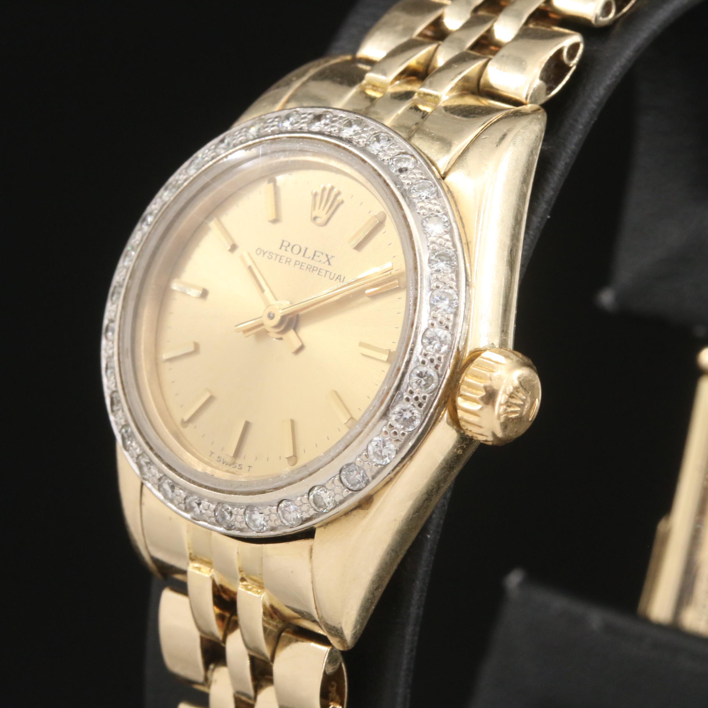 1982 14K Rolex Oyster Perpetual Diamond Bezel Watch